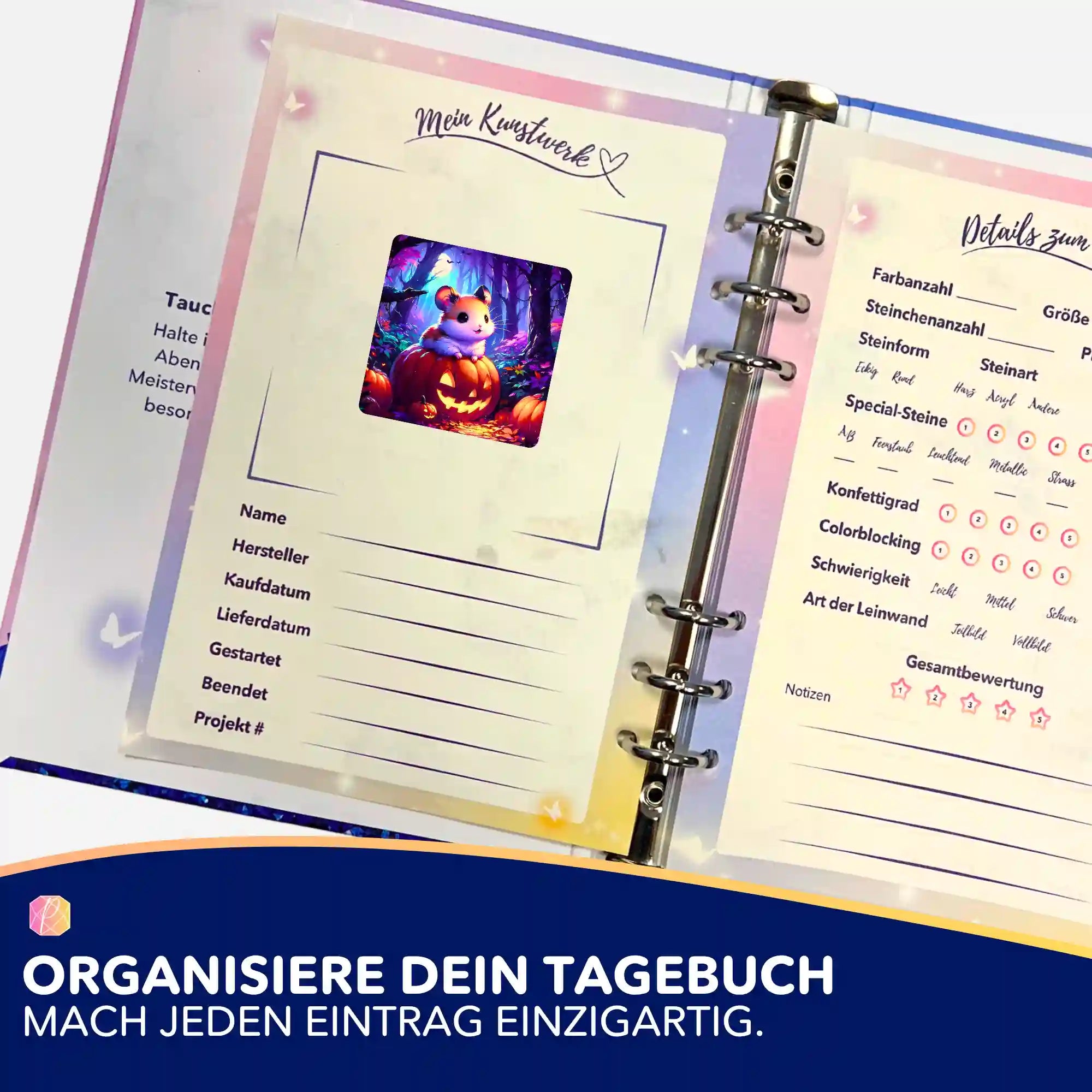 Pumpkin Whispers Aufkleber im Diamond Painting Tagebuch zur Organisation von DIY-Bastelsets