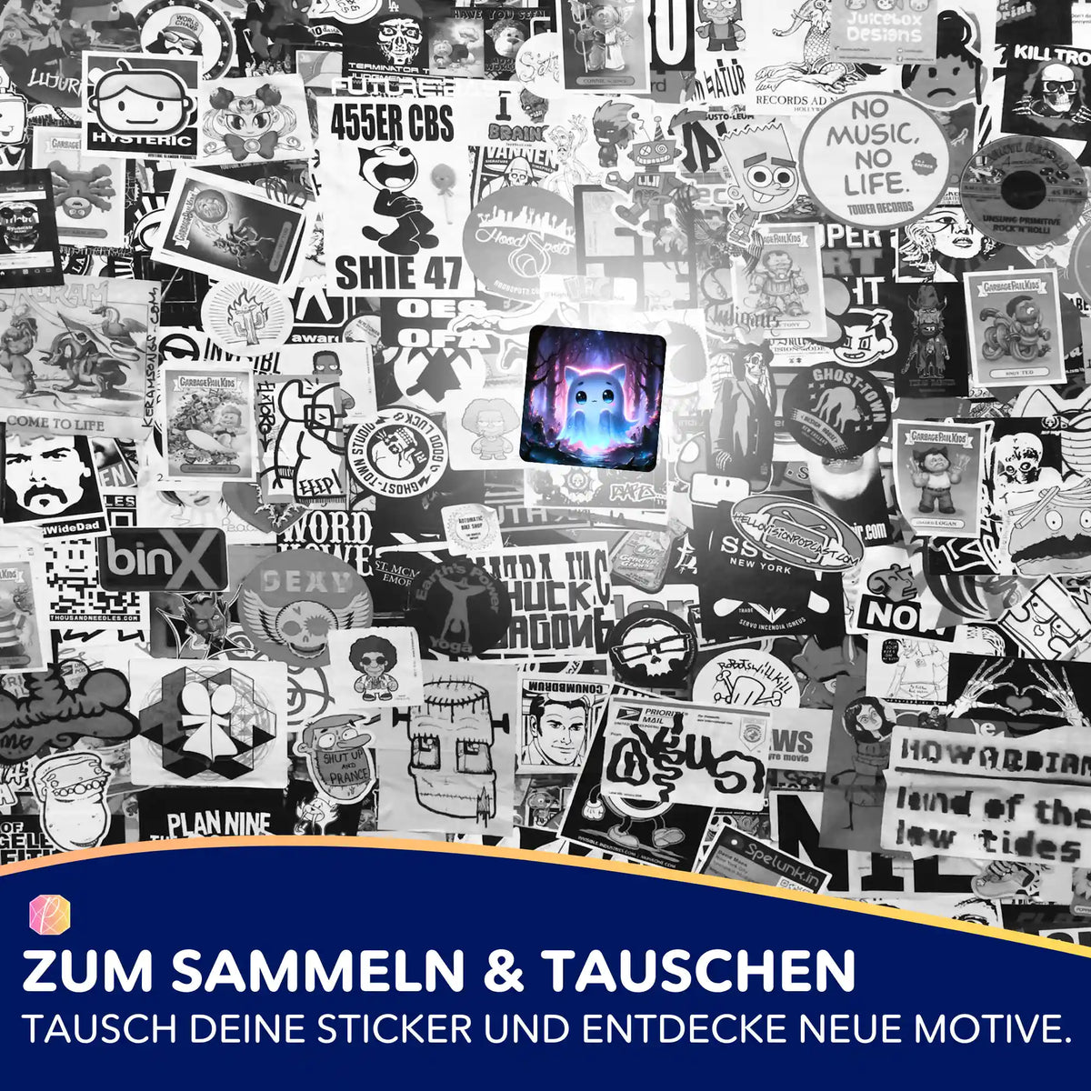 Glowy Sticker aus dem Picmondoo Diamond Painting Set zur Organisation von Bastelprojekten auf einem Sticker-Hintergrund