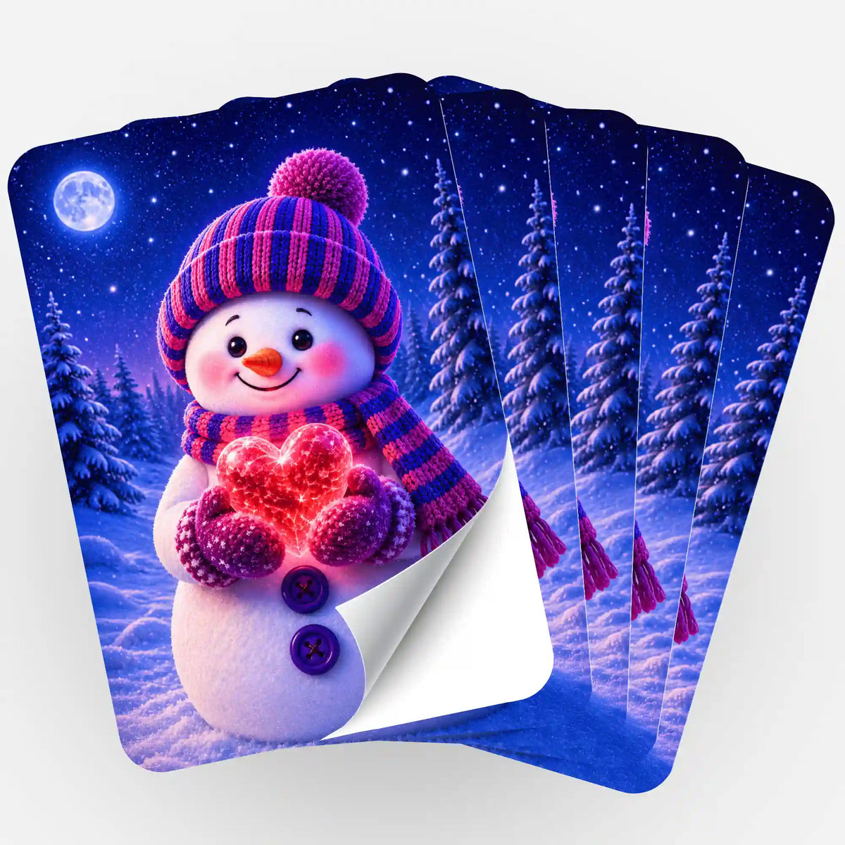 5er-Set Winterherz Aufkleber für Diamond Painting Zubehör mit süßem Schneemann-Motiv in winterlicher Landschaft