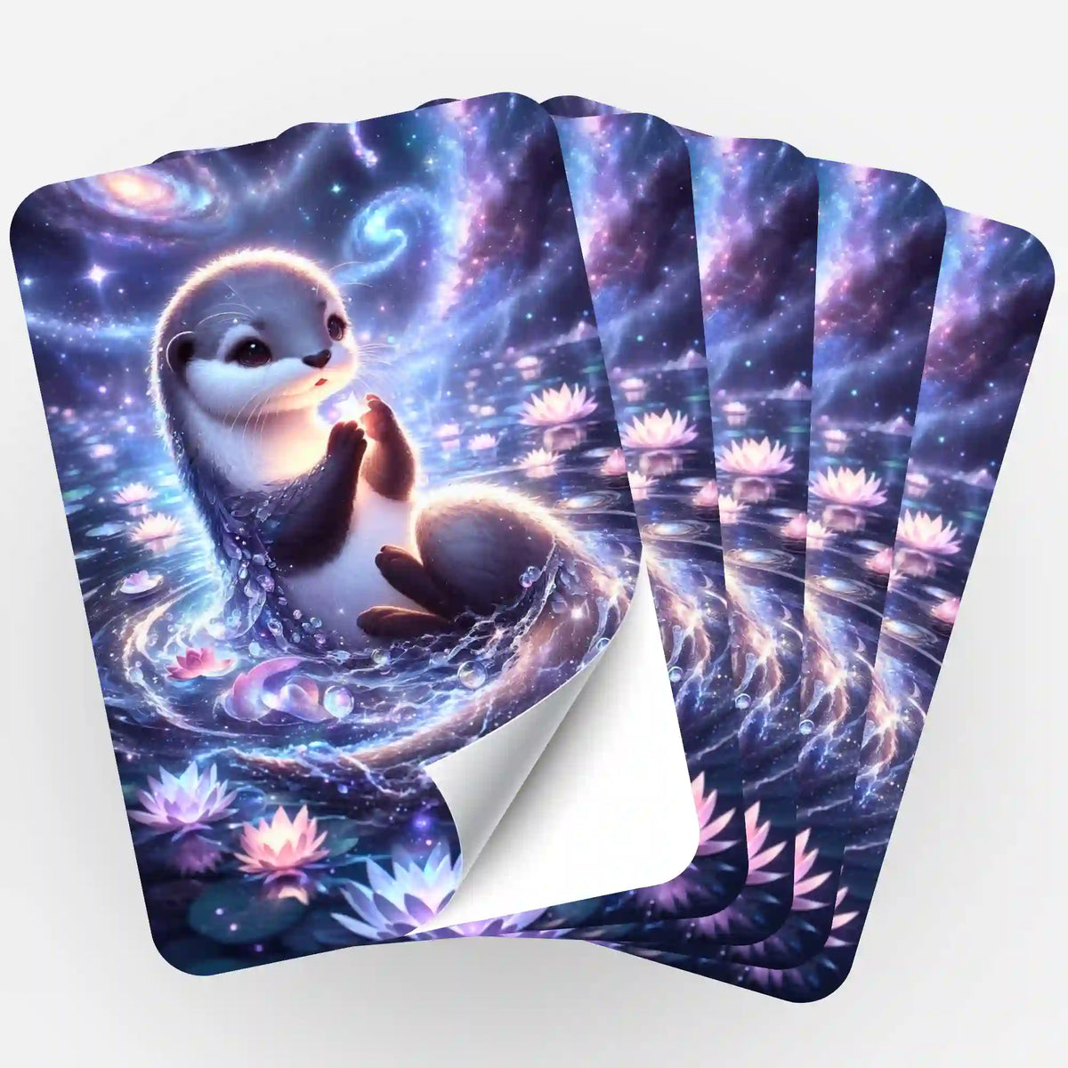 Fünfer-Set Aufkleber Hüterin der Sterne für Diamond Painting Zubehör mit Otter in galaktischem Lotos-Teich