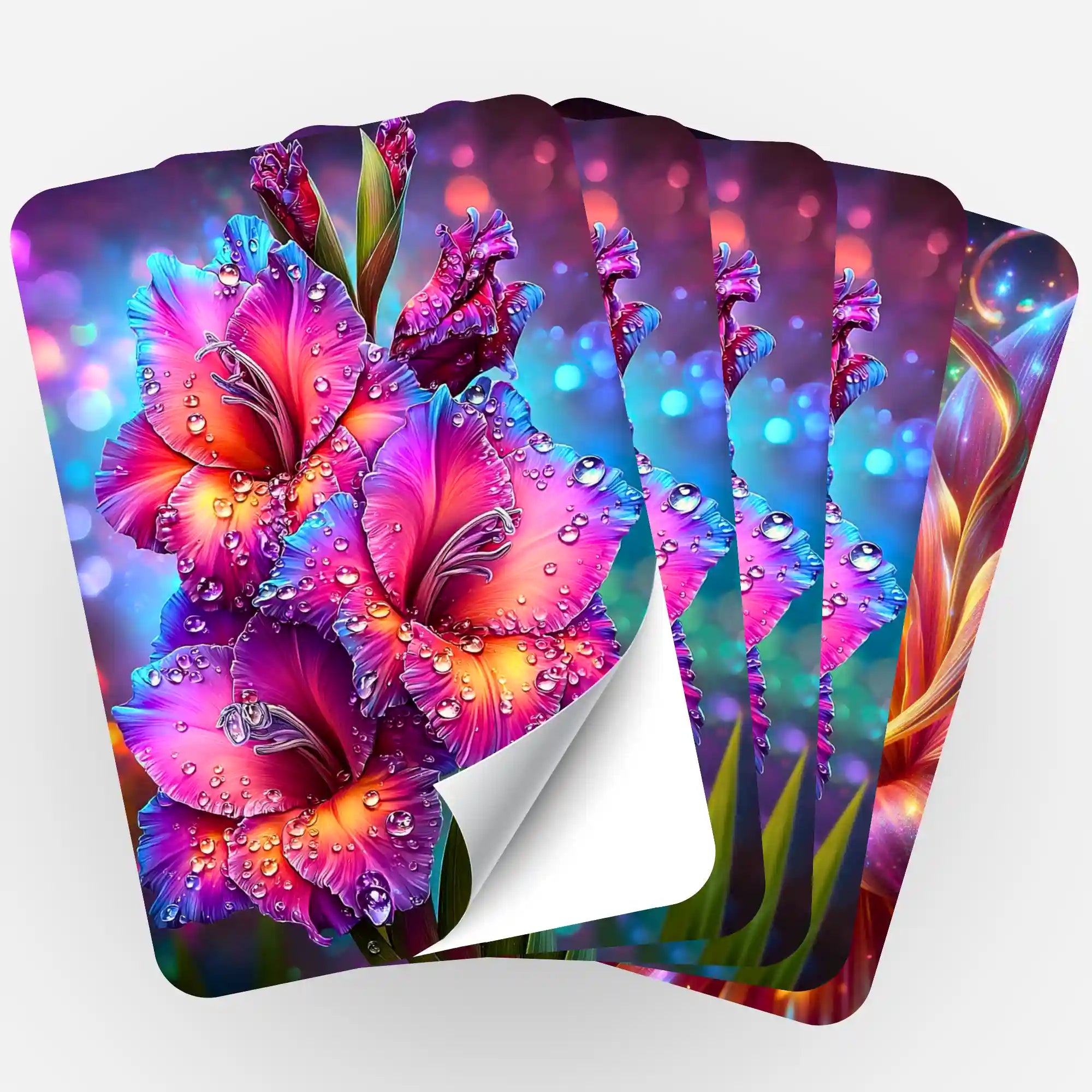 Fünfer-Sticker-Set Morgentau mit farbenfrohen Blumen-Motiven für Diamond Painting und Bastelorganisation