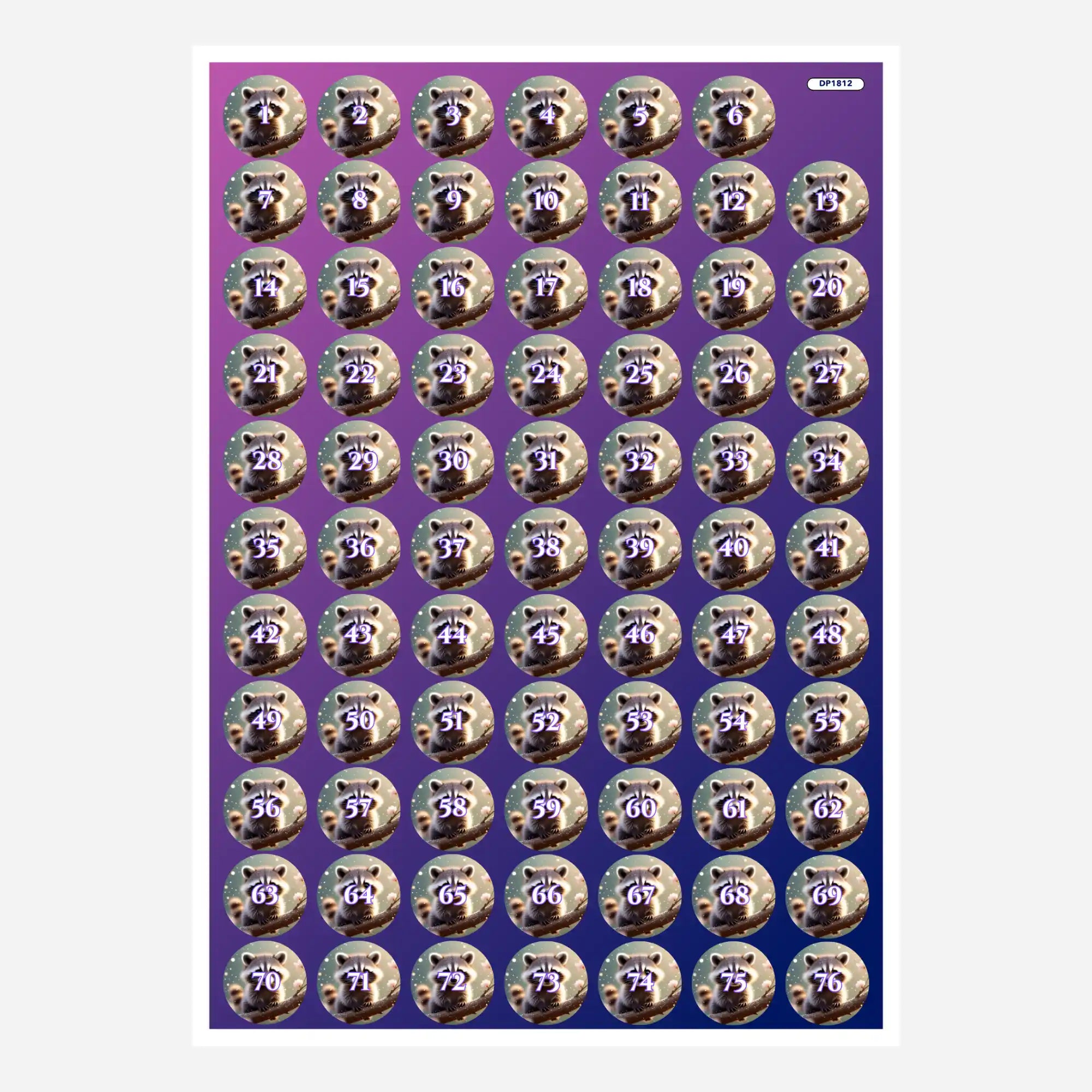Döschenaufkleber-Set mit Waschbär-Motiv zum Organisieren von Diamond Painting Steinchen und Farben