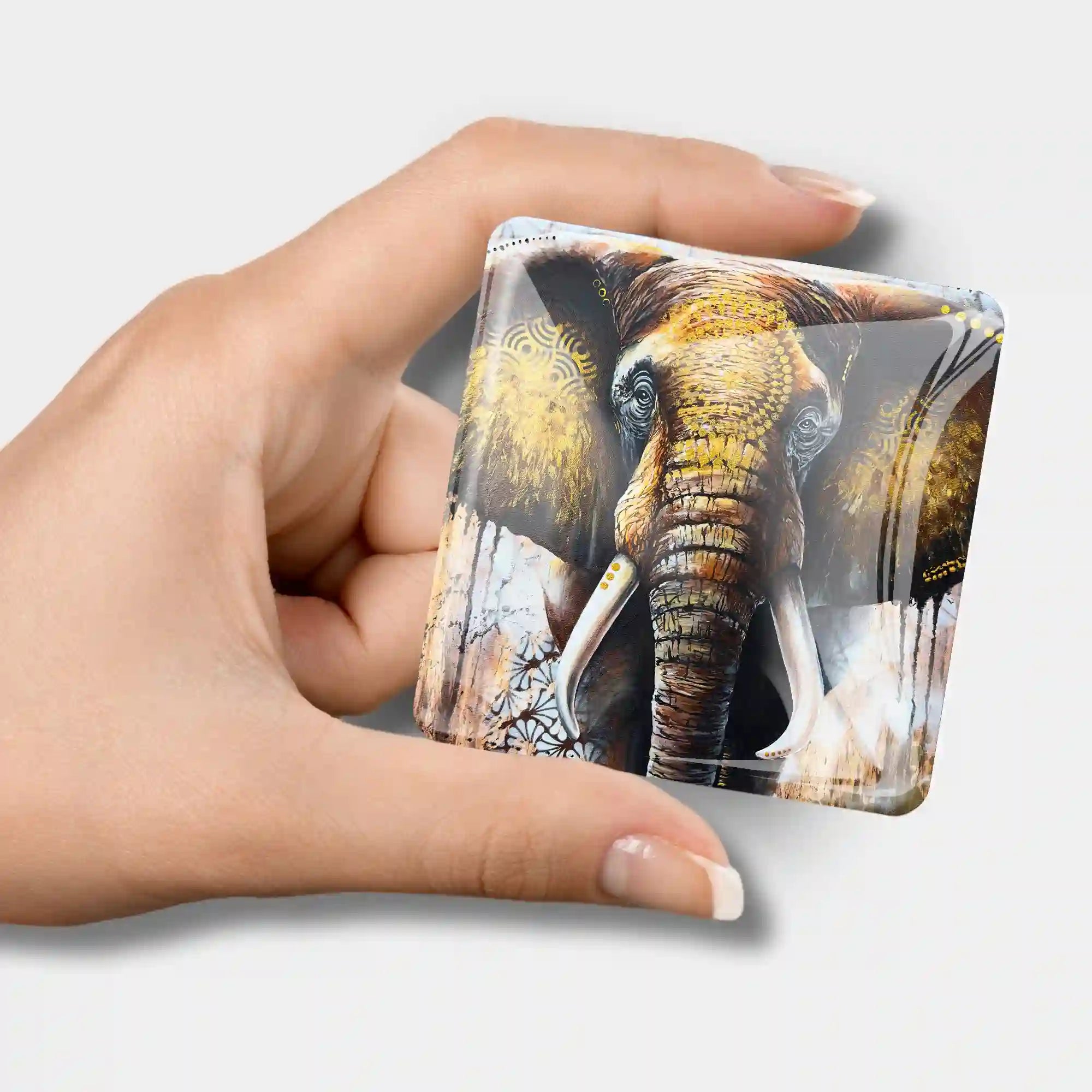 Quadratischer Diamond Painting Cover Minder mit Elefanten-Motiv und Magnet zum Fixieren der Leinwand-Schutzfolie