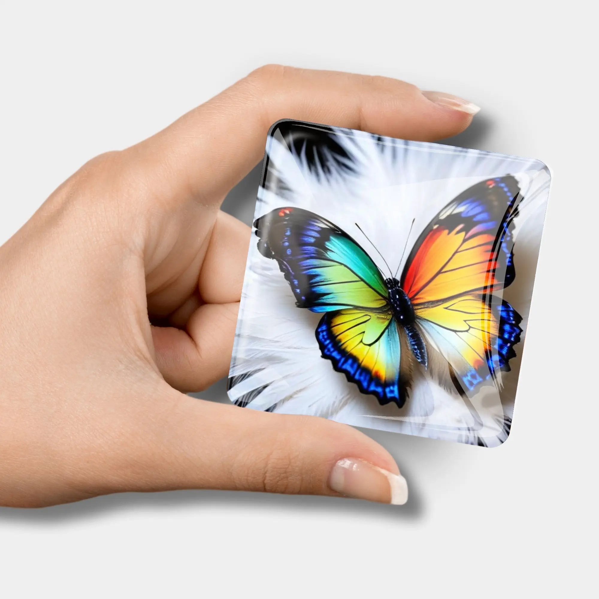 Gläserner Schmetterling Cover Minder für dein Diamond Painting Zubehör mit farbenfrohem Schmetterlingsmotiv