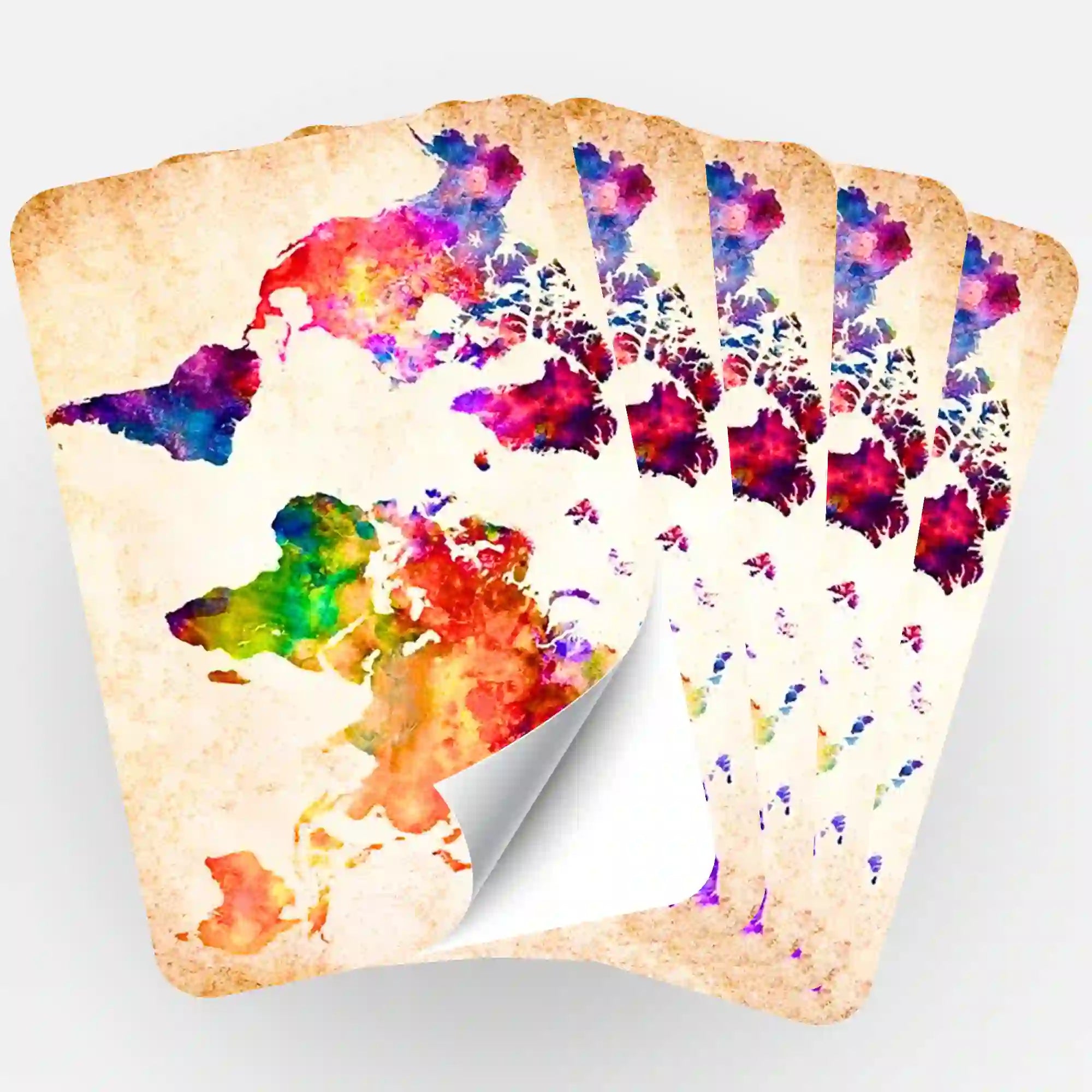 Aufkleber 5er-Set - Bunte Weltkarte