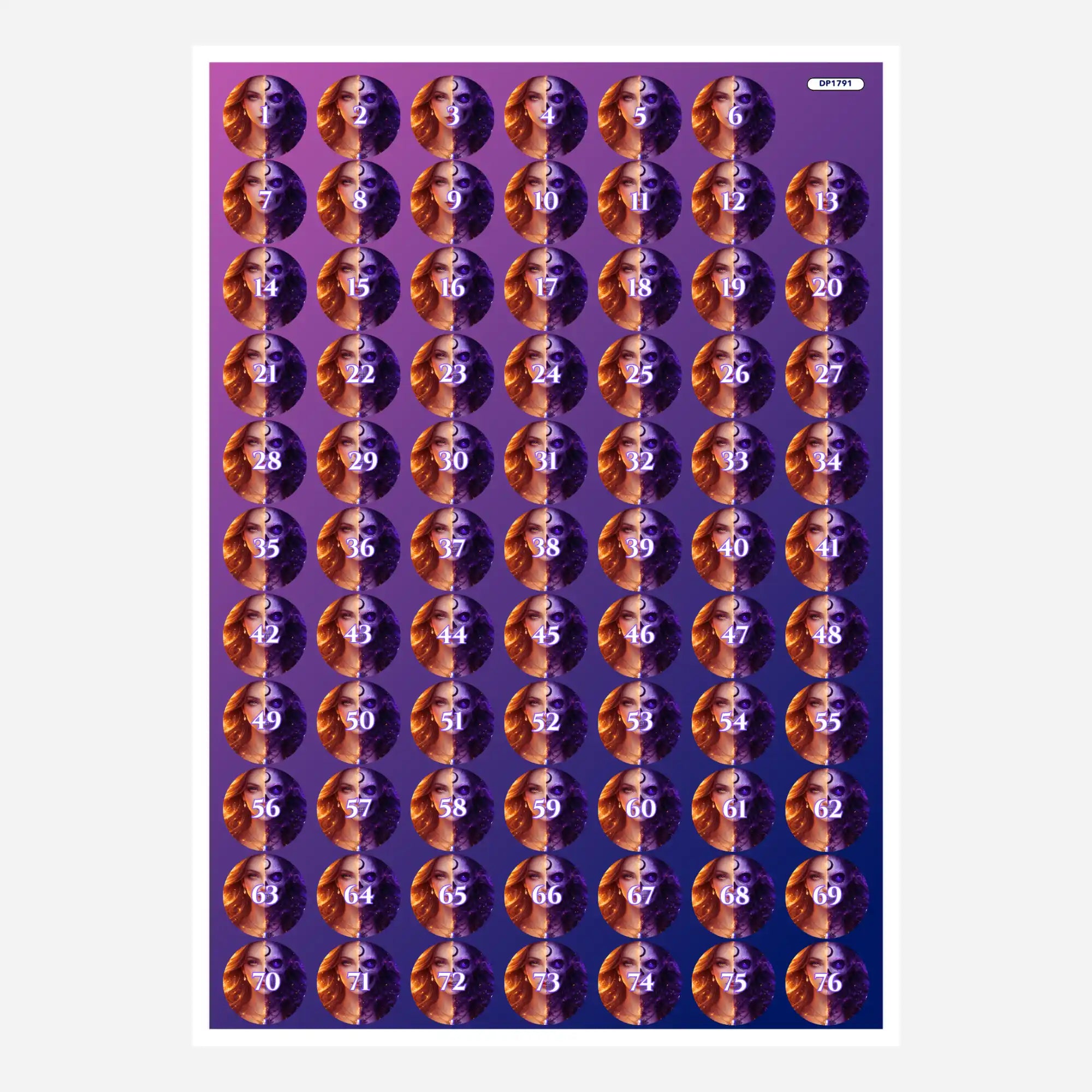 Döschenaufkleber für Diamond Painting mit Gothic-Motiv und 76 nummerierten Stickern zur effizienten Steinsortierung.
