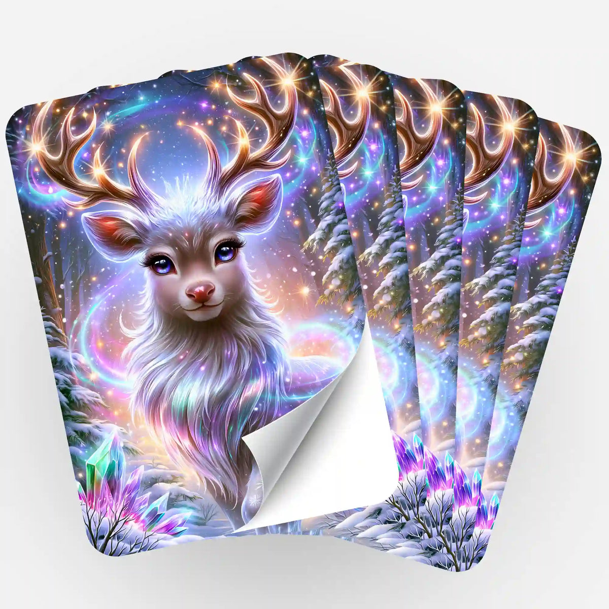 5er-Set Aufkleber Magie des Winterwaldes für Diamond Painting Fans mit magischem Rentier und leuchtenden Kristallen