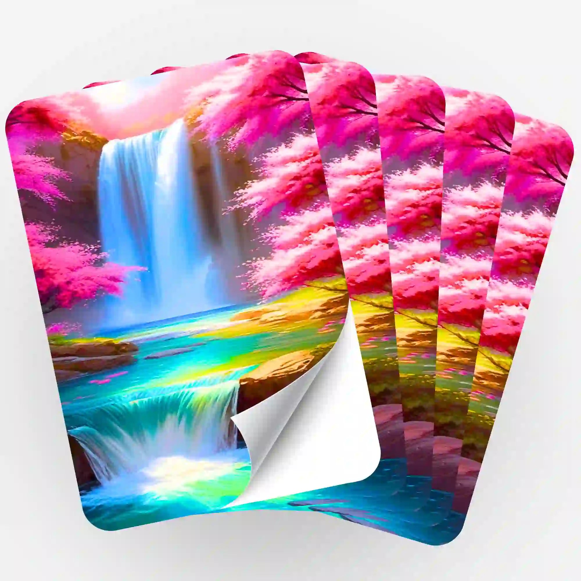Aufkleber 5er-Set - Kirschblüten am Wasserfall