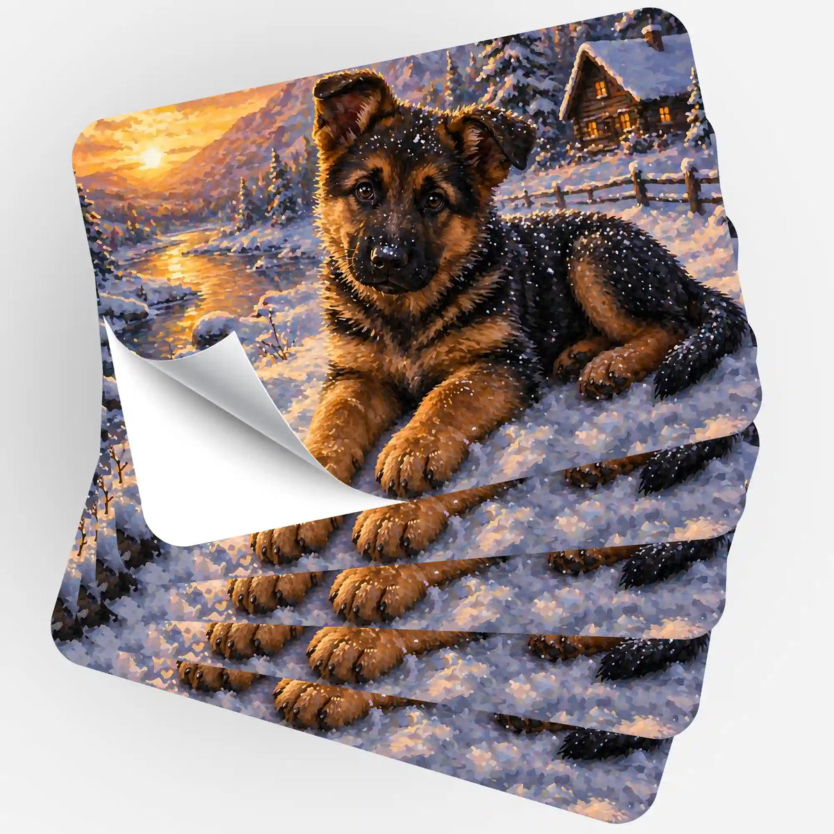 5er-Set Sticker mit Schäferhund-Motiv Lokis erster Winter für Diamond Painting und Malen nach Zahlen Organisation