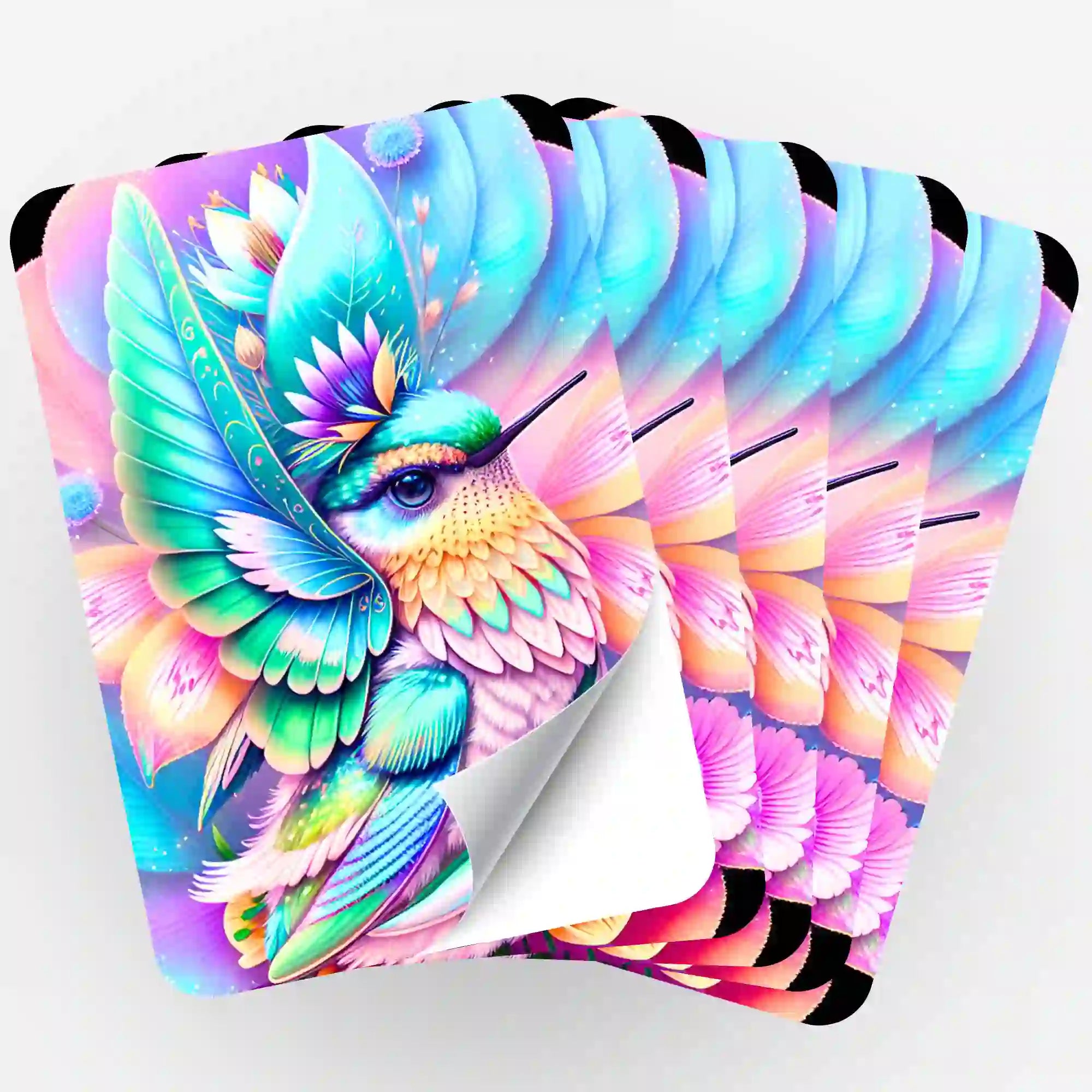 Aufkleber 5er-Set - Kolibri im Blütenkelch
