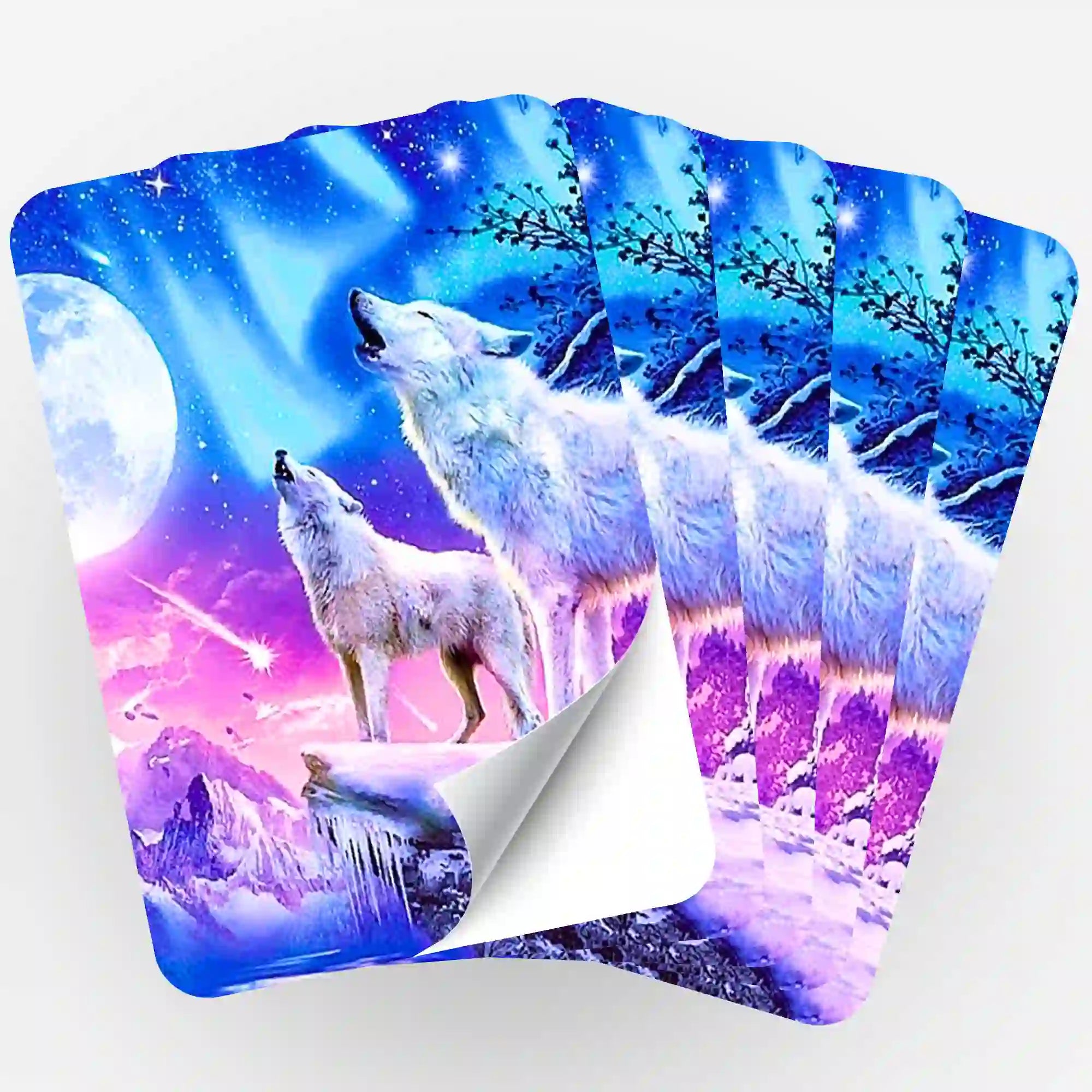 Aufkleber 5er-Set - Weiße Wölfe im Winterland