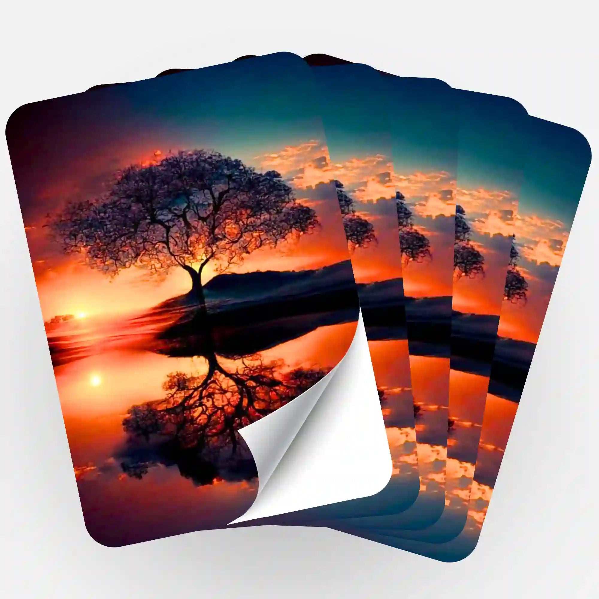 Aufkleber 5er-Set - Baum im Sonnenuntergang