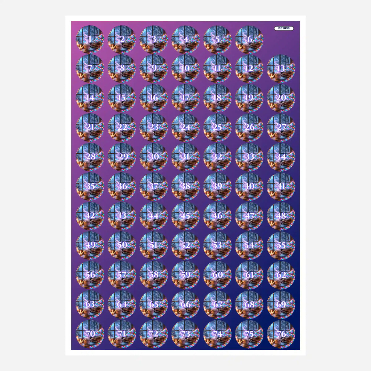 Weihnachtszauber Döschenaufkleber zur Organisation von Diamond Painting Steinen mit Zahlen von 1 bis 76