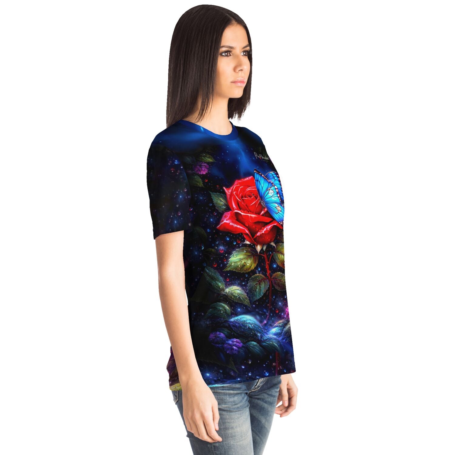 Dreamer T-Shirt - Rote Rose trifft blauen Schmetterling