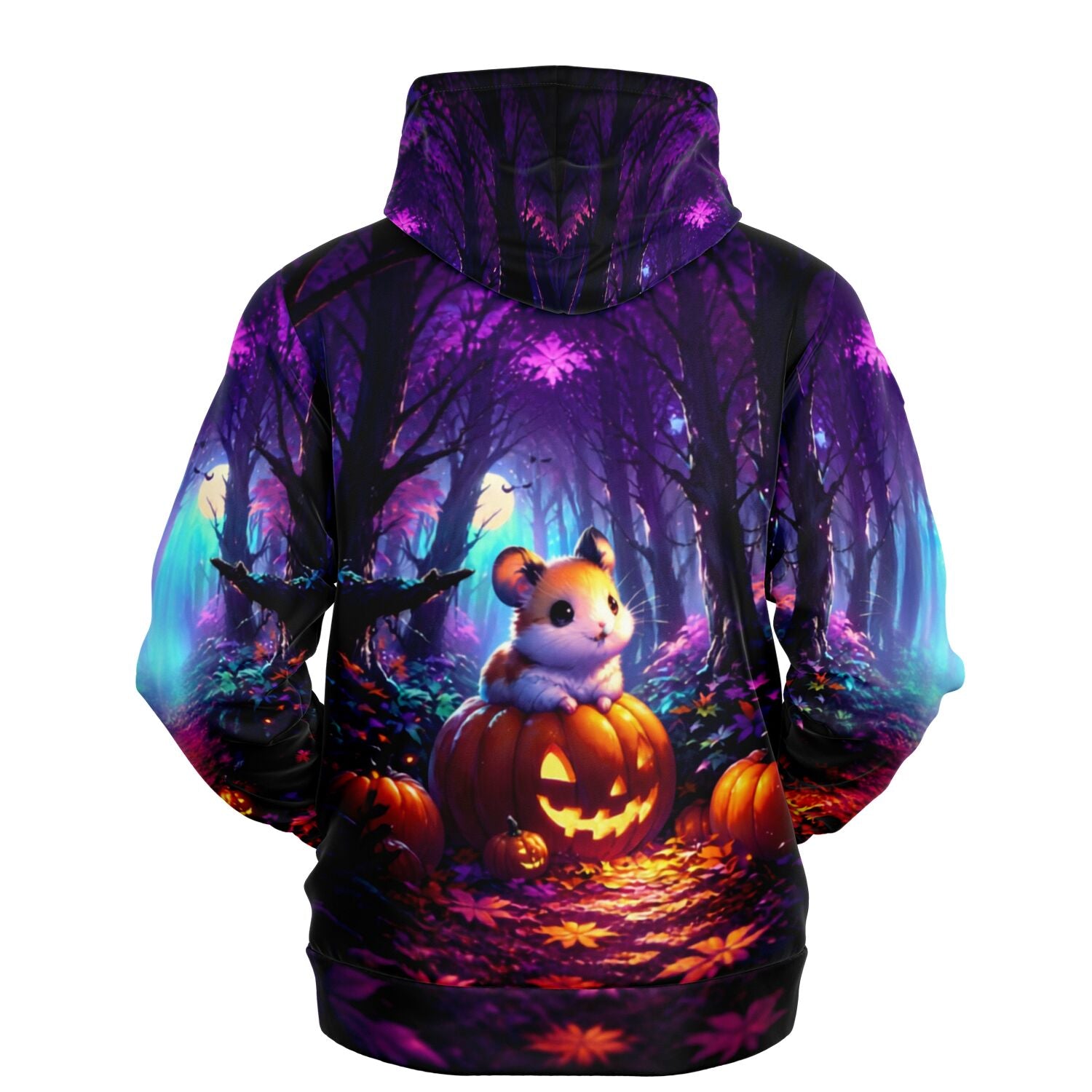 Dreamer Hoodie Pumpkin Whispers mit niedlichem Hamster auf Kürbis in dunklem Zauberwald, perfekt für Diamond Painting Fans