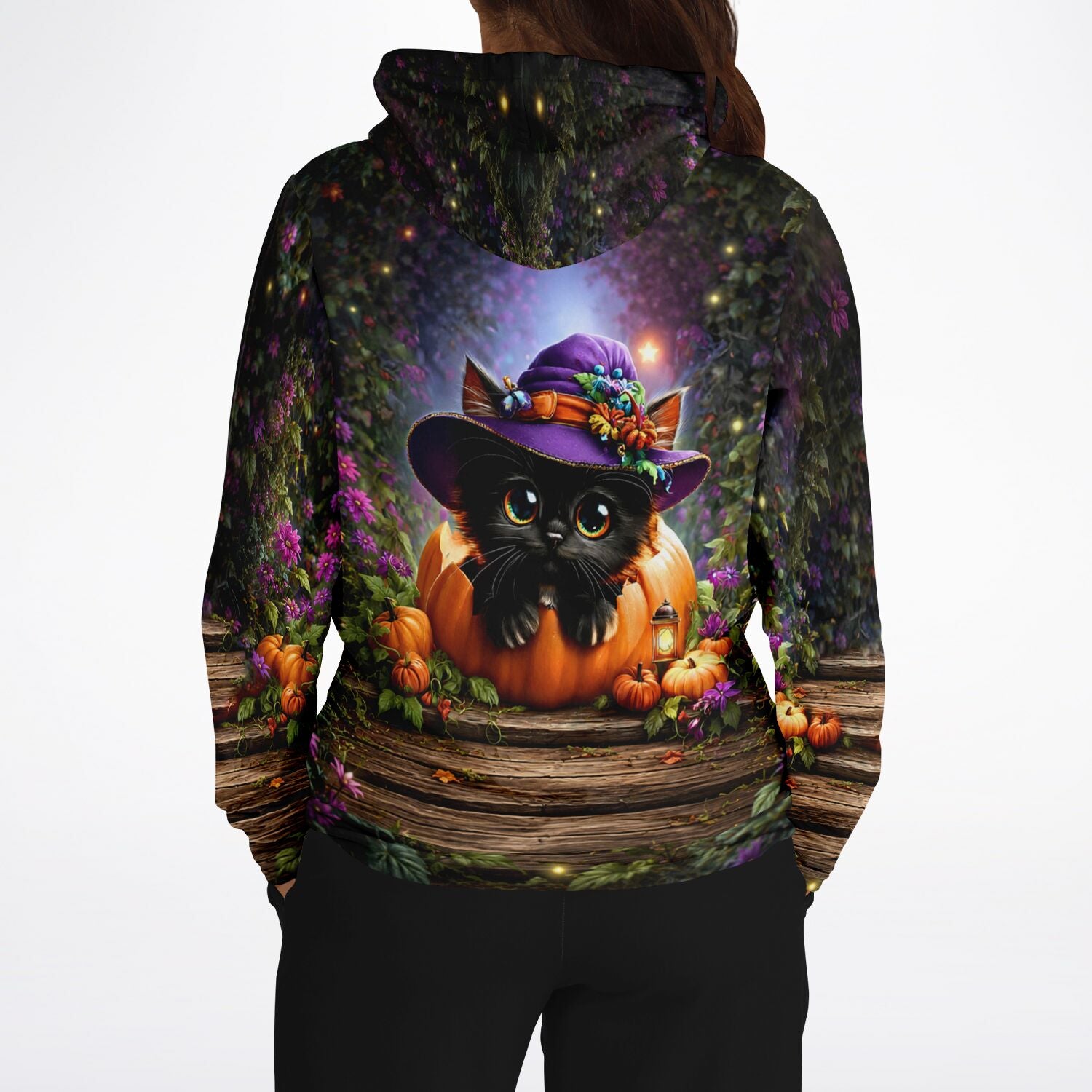 Dreamer Hoodie Herbstpfötchen mit süßer Katze im Hexenhut und Kürbis, perfekt für Fans von Malen nach Zahlen Motiven.