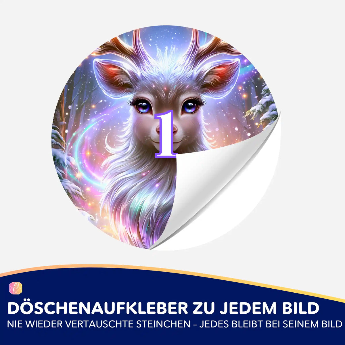 Döschenaufkleber mit Rentier-Motiv für Diamond Painting zur einfachen Sortierung der Diamanten beim Basteln.