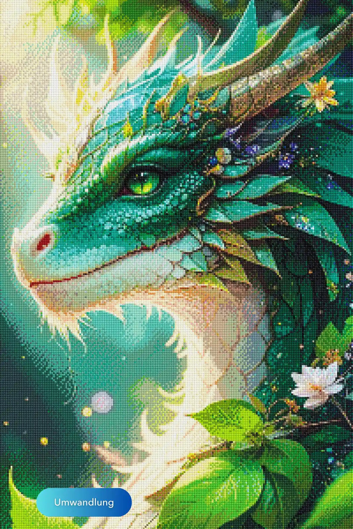 Diamond Painting Set Hüter des Smaragdwaldes mit detailliertem grünen Fantasy-Drachen, Schuppen und Wald-Motiv