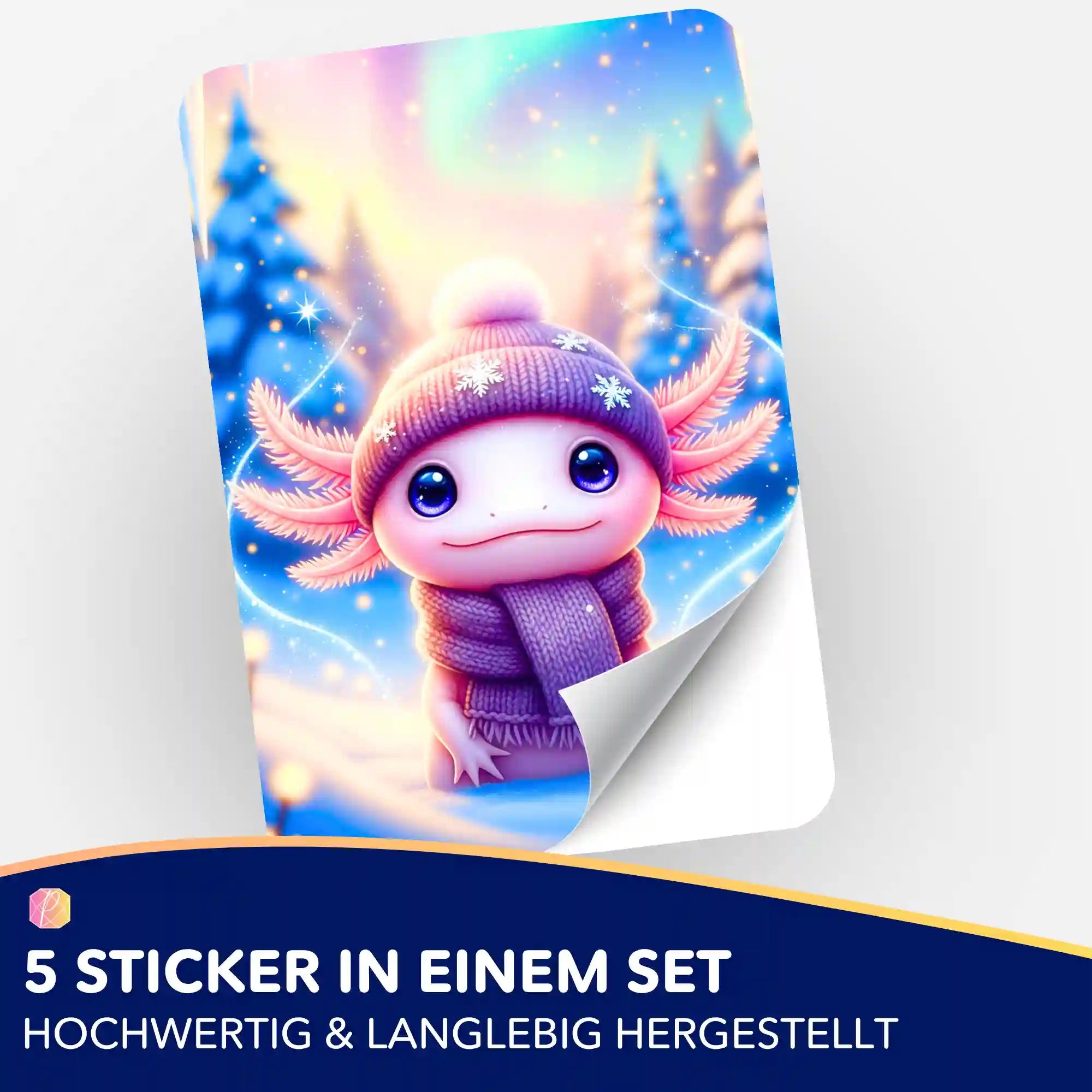 Aufkleber 5er-Set - Axolotl im Urlaub