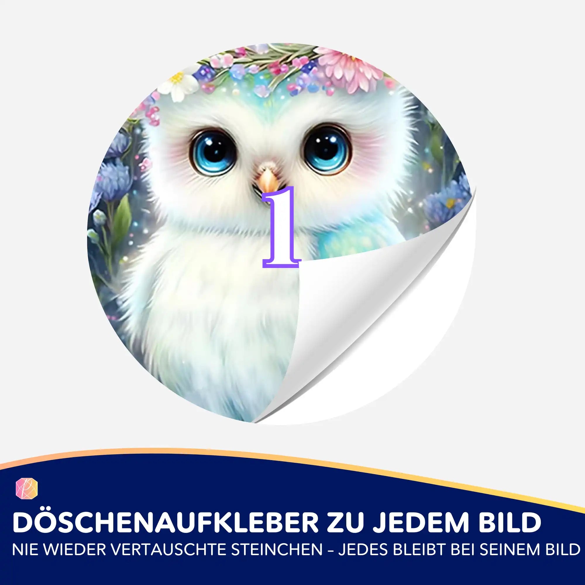 Döschenaufkleber - Eule im Blumenmeer