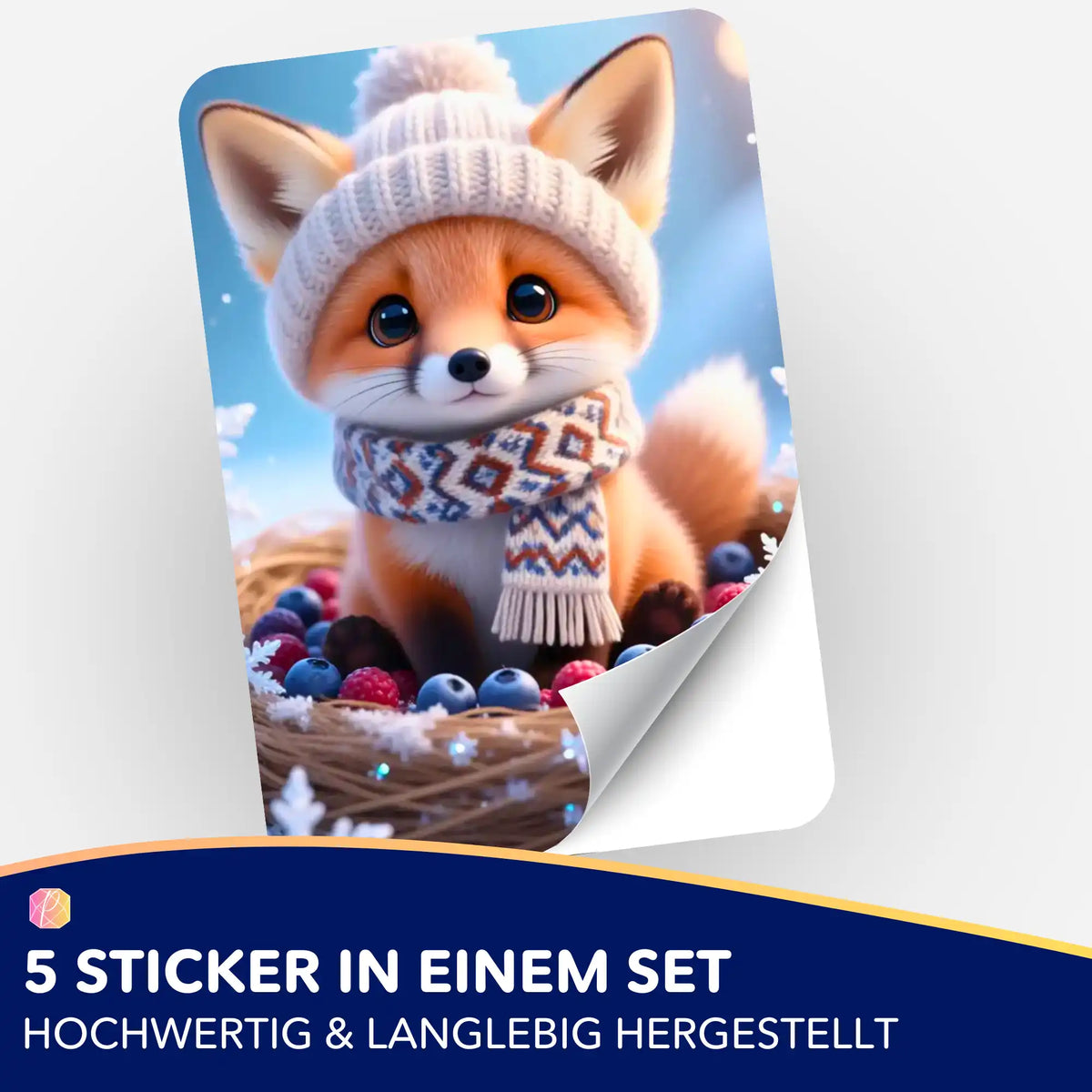 Tavi Fuchs Sticker Set für Diamond Painting Zubehör – süßer kleiner Fuchs mit Mütze und Schal für Bastel-Fans