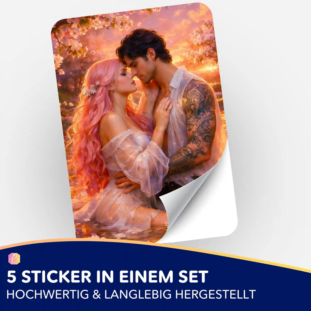 5-teiliges Aufkleber-Set mit romantischem Liebespaar-Motiv, passend als Zubehör für Diamond Painting und Bastelprojekte.
