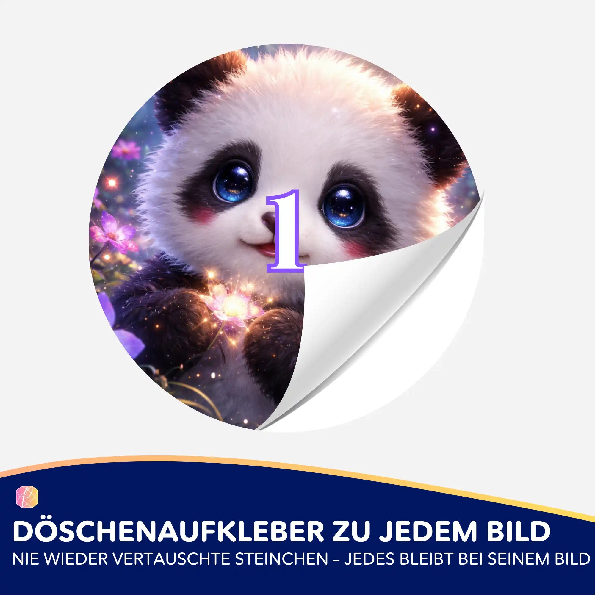 Runder Döschenaufkleber mit Panda-Motiv zur Kennzeichnung von Diamond Painting Steinen und Zubehör.