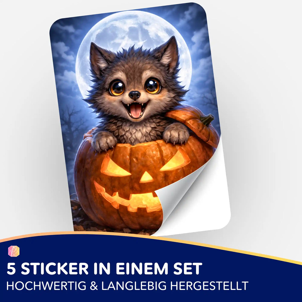 Picmondoo Sticker-Set mit Wolfsmotiv im Kürbis für Diamond Painting und Bastelzubehör Fans.