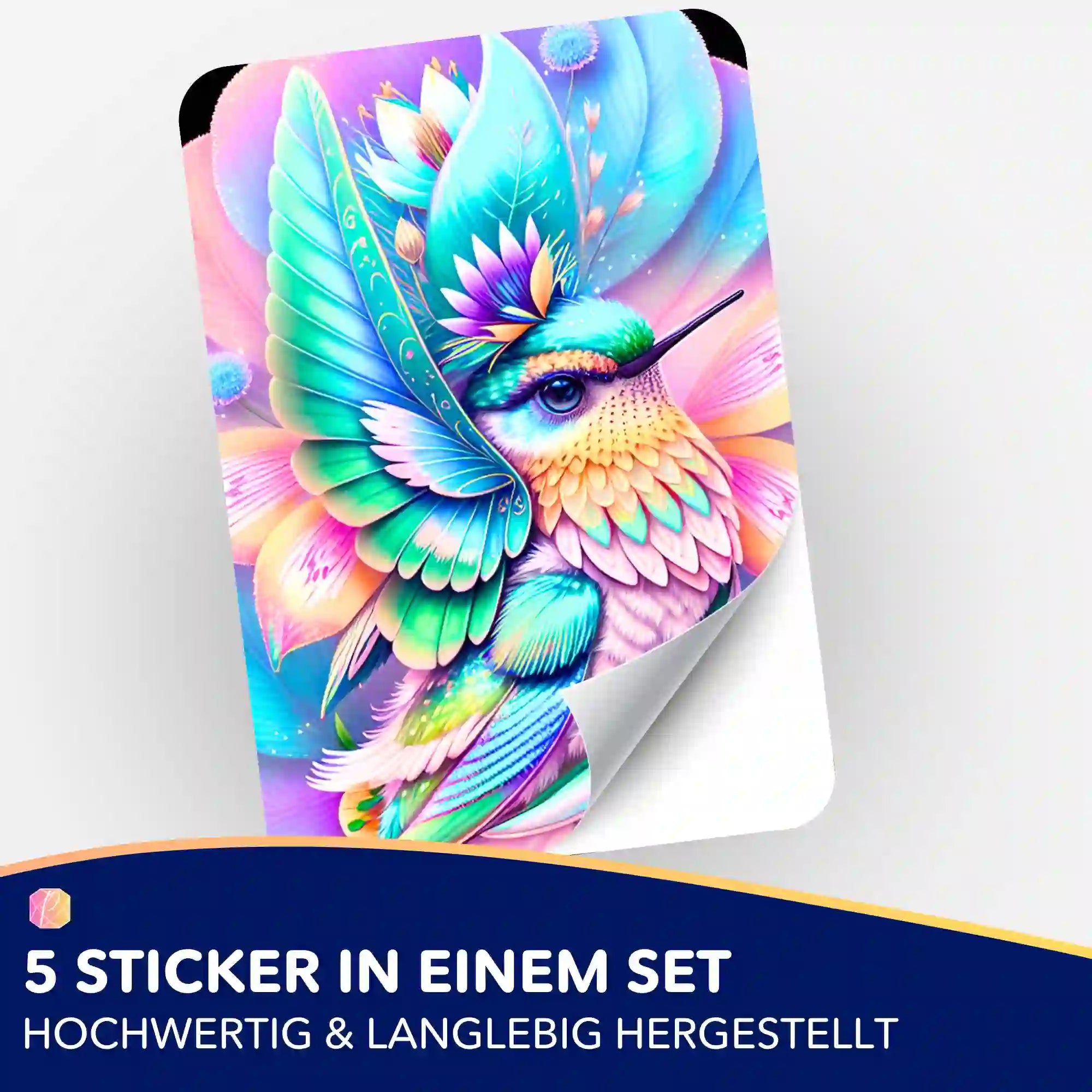 Aufkleber 5er-Set - Kolibri im Blütenkelch