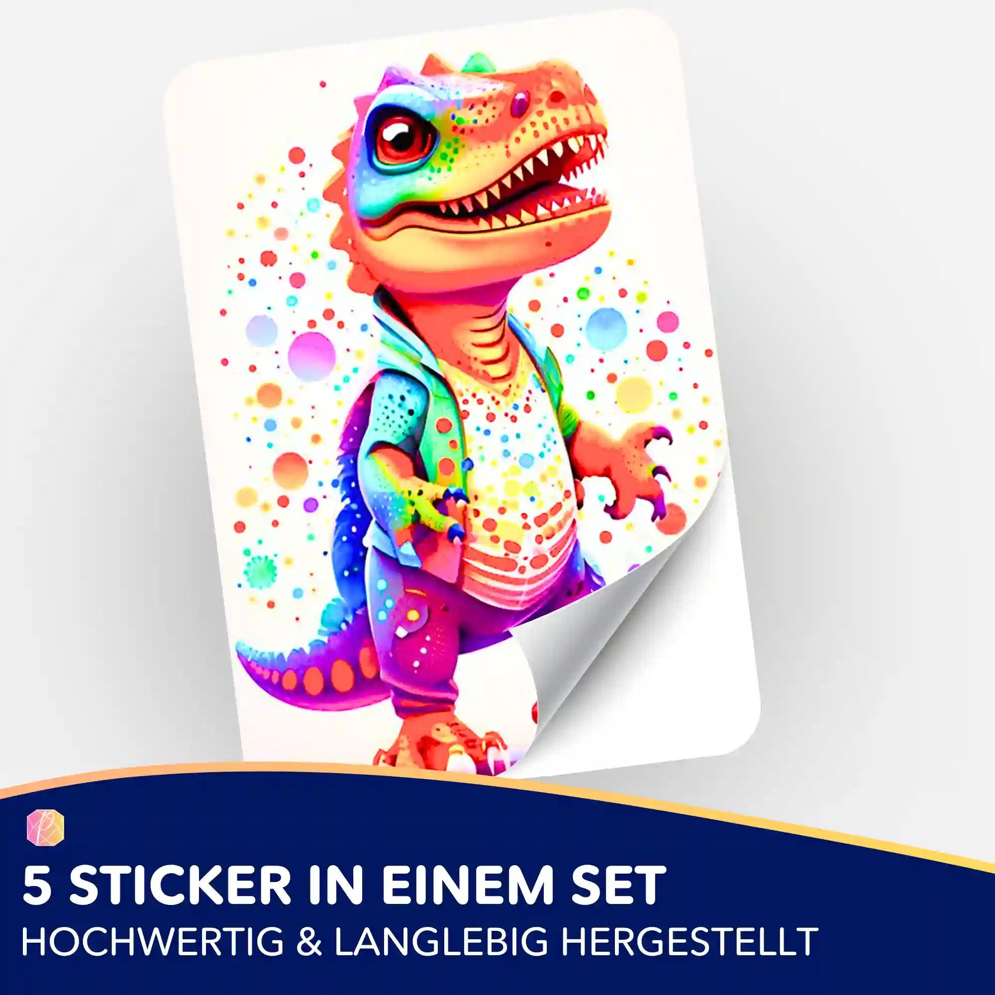 Aufkleber 5er-Set - Kunterbunter Dinosaurier