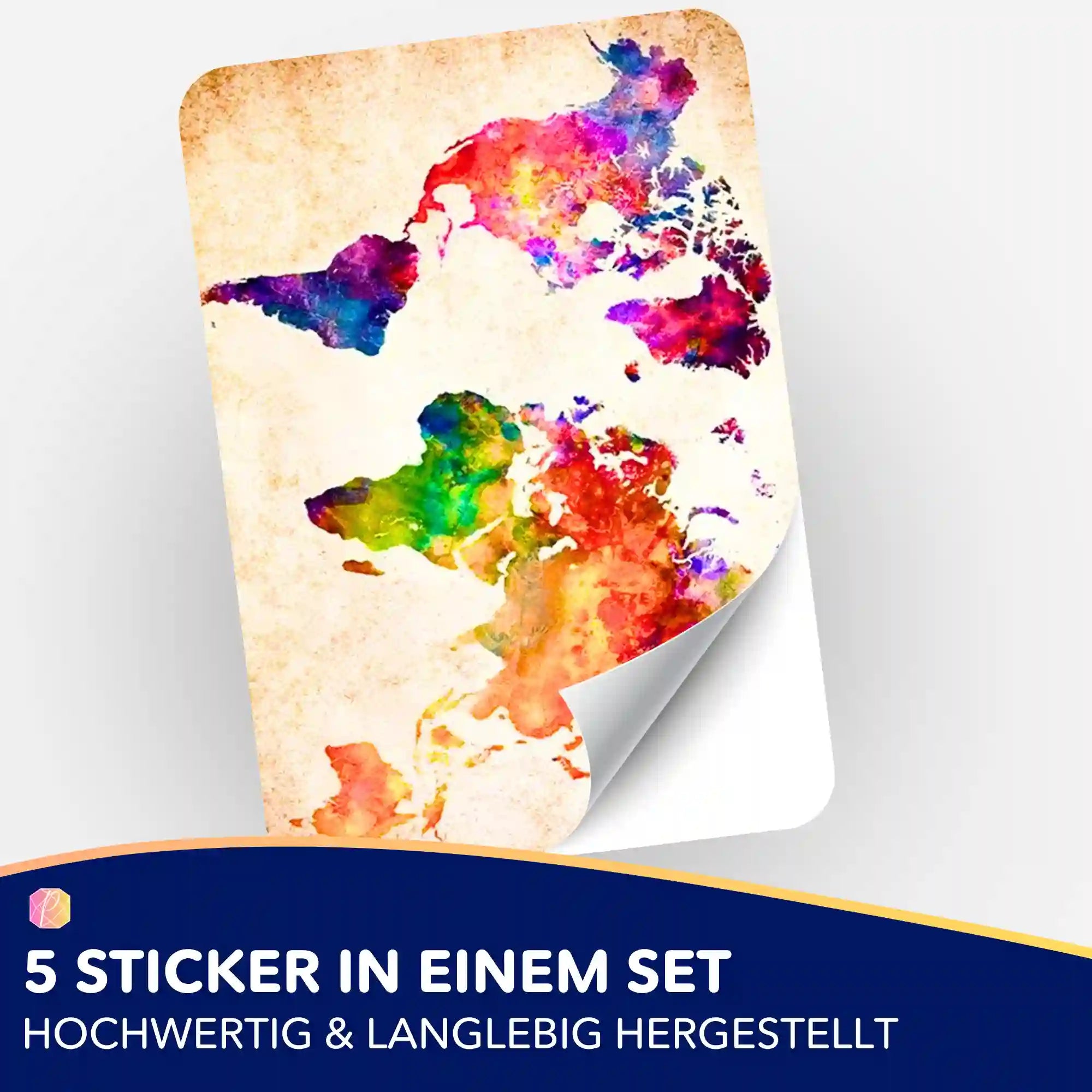 Aufkleber 5er-Set - Bunte Weltkarte