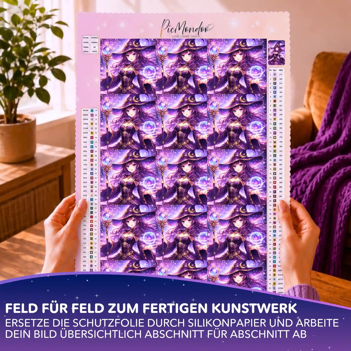 Diamond Painting Leinwand mit Celestara Silikonpapier-Set im magischen Hexen-Design