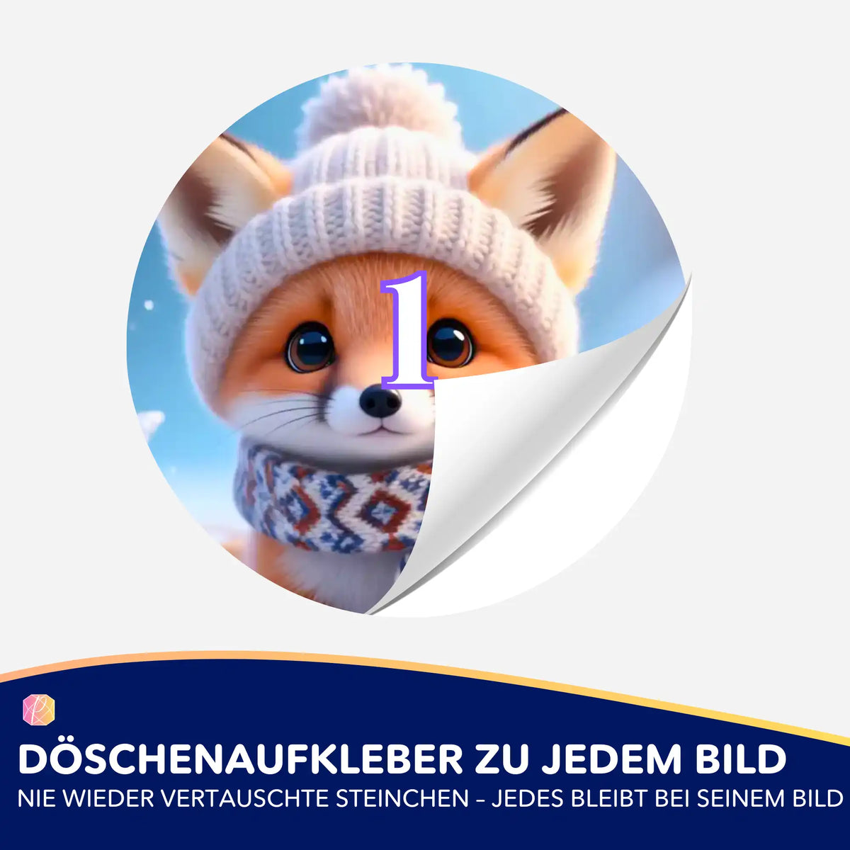 Runder Döschenaufkleber Tavi Fuchs für die Diamond Painting Sortierung zur Kennzeichnung der Steinfarben