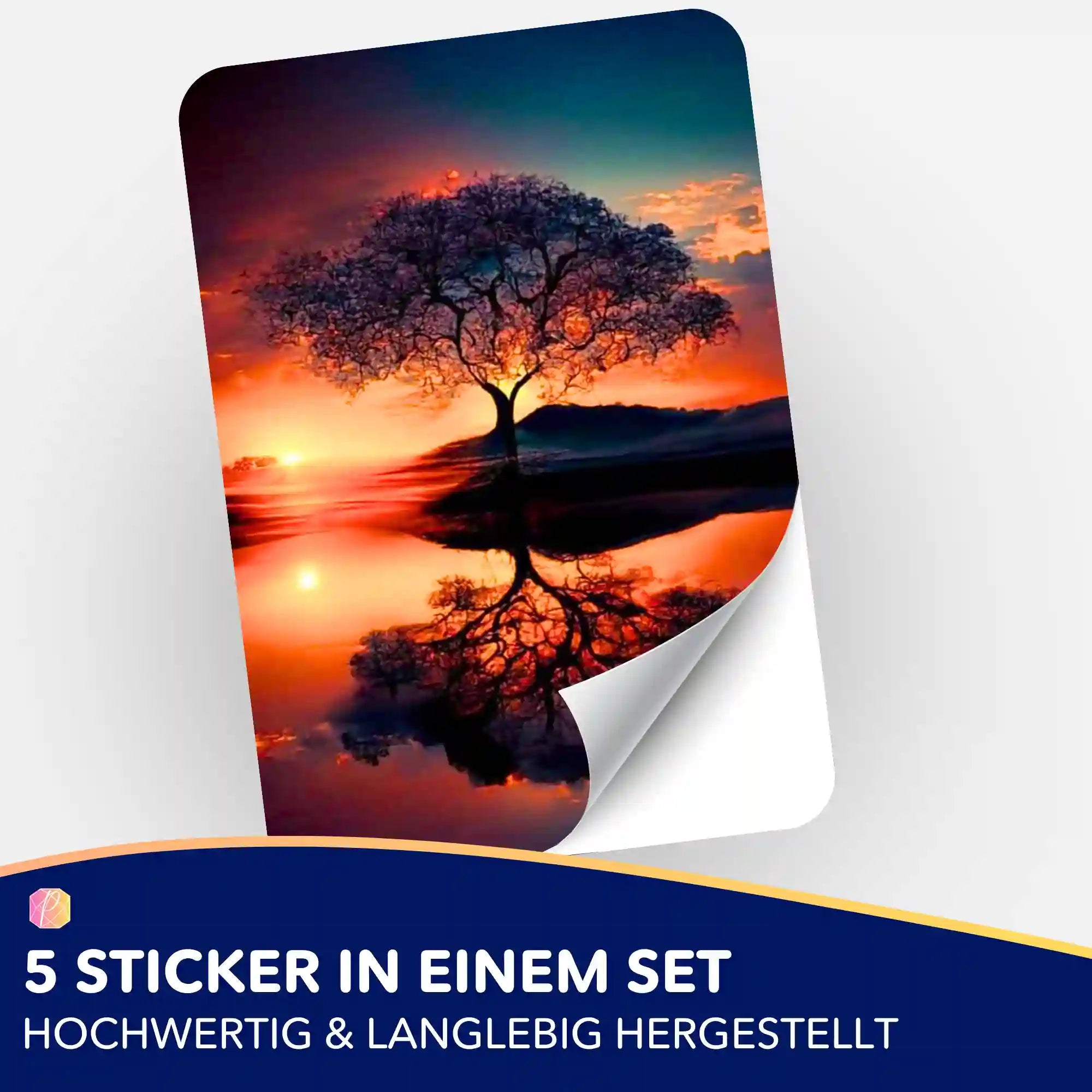 Aufkleber 5er-Set - Baum im Sonnenuntergang