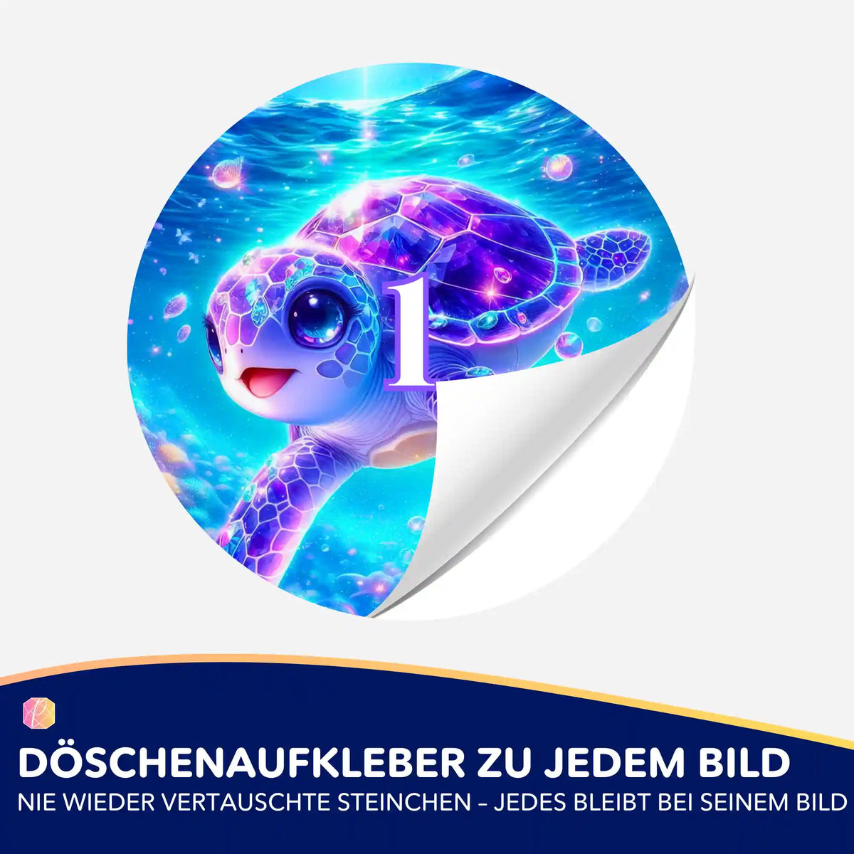 Runder Döschenaufkleber mit Schildkröten-Motiv für die Organisation von Diamond Painting Steinchen