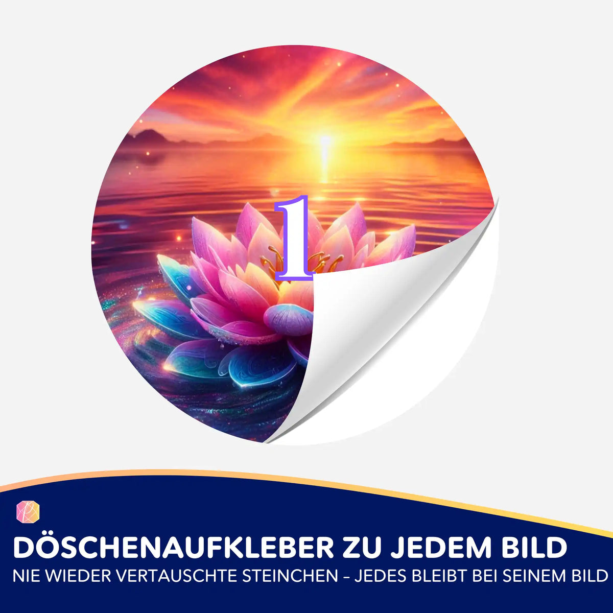 Runder Döschenaufkleber mit Lotusblüten-Motiv für Diamond Painting Zubehör zur einfachen Sortierung der Diamanten.