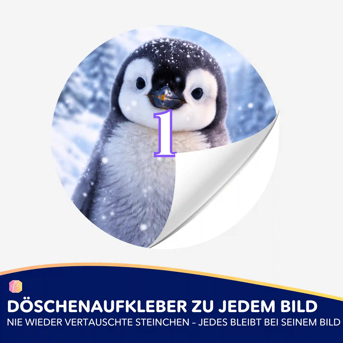 Runder Döschenaufkleber mit Pinguin-Motiv für die einfache Sortierung der Steinchen bei deinem Diamond Painting.