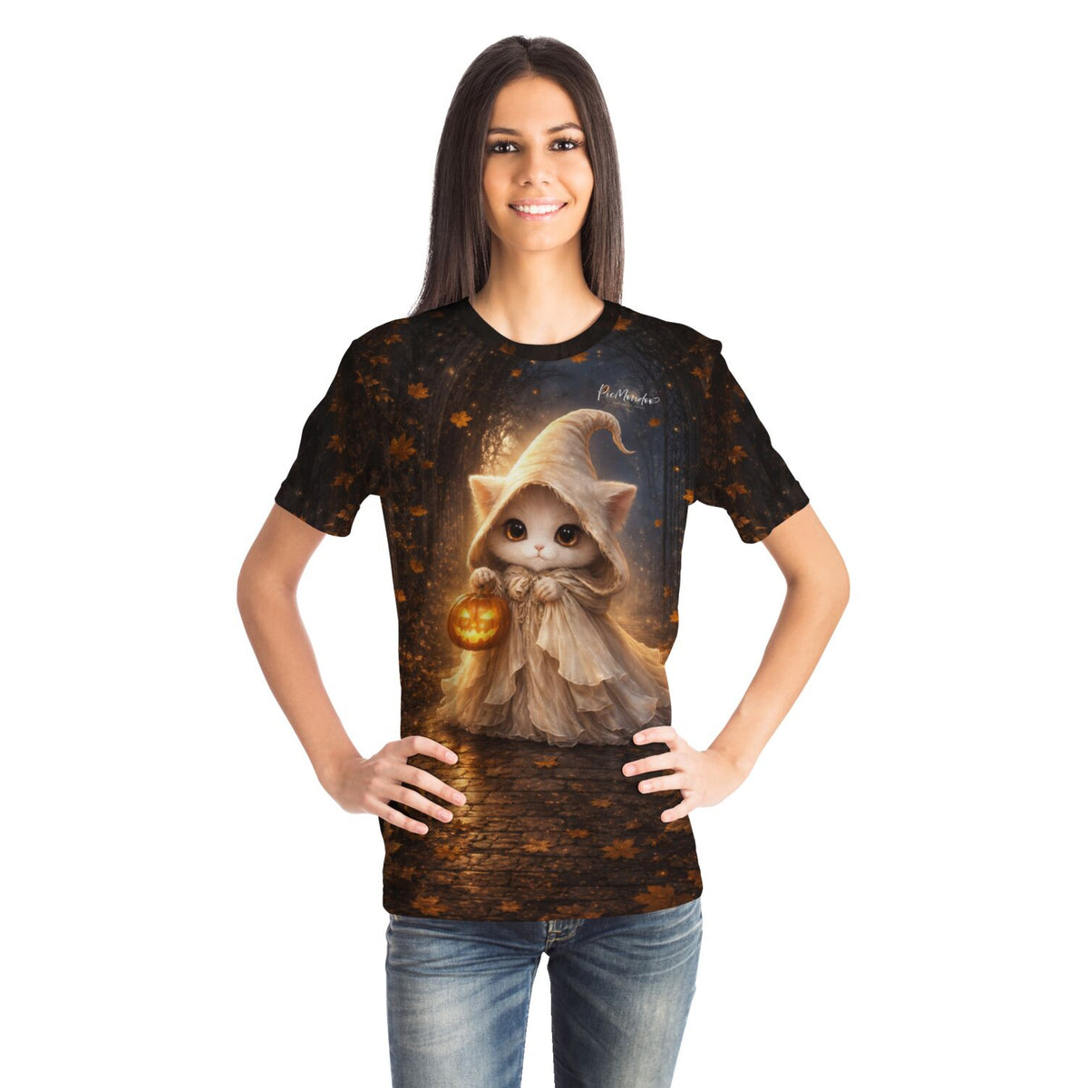 Frau trägt Dreamer T-Shirt mit Katzen im Zauber-Look, passend zu Diamond Painting und Malen nach Zahlen Motiven für Fans.