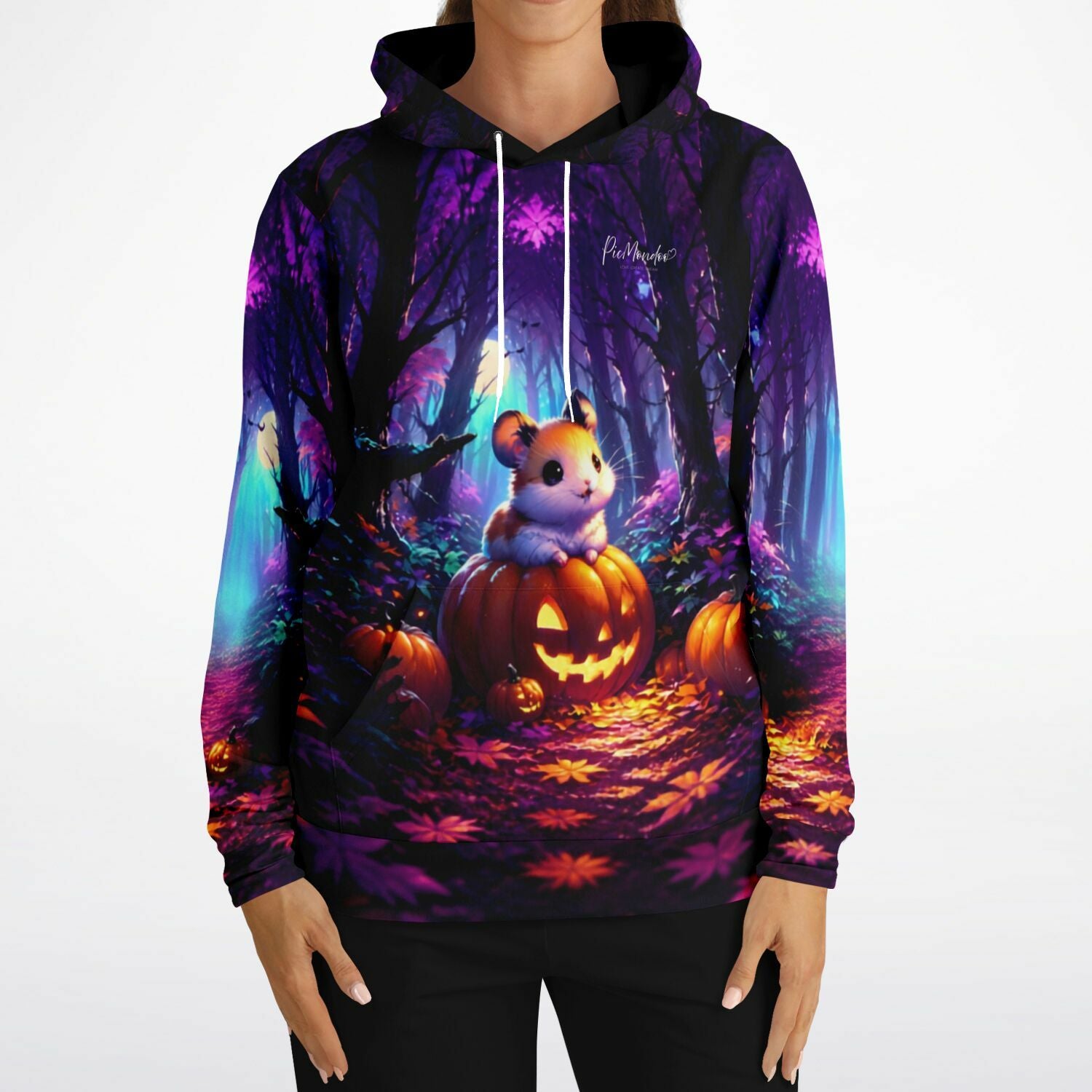 Hoodie für Malen nach Zahlen Fans mit Pumpkin Whispers Hamster Motiv in magischem Herbstwald vor Halloween Kürbissen