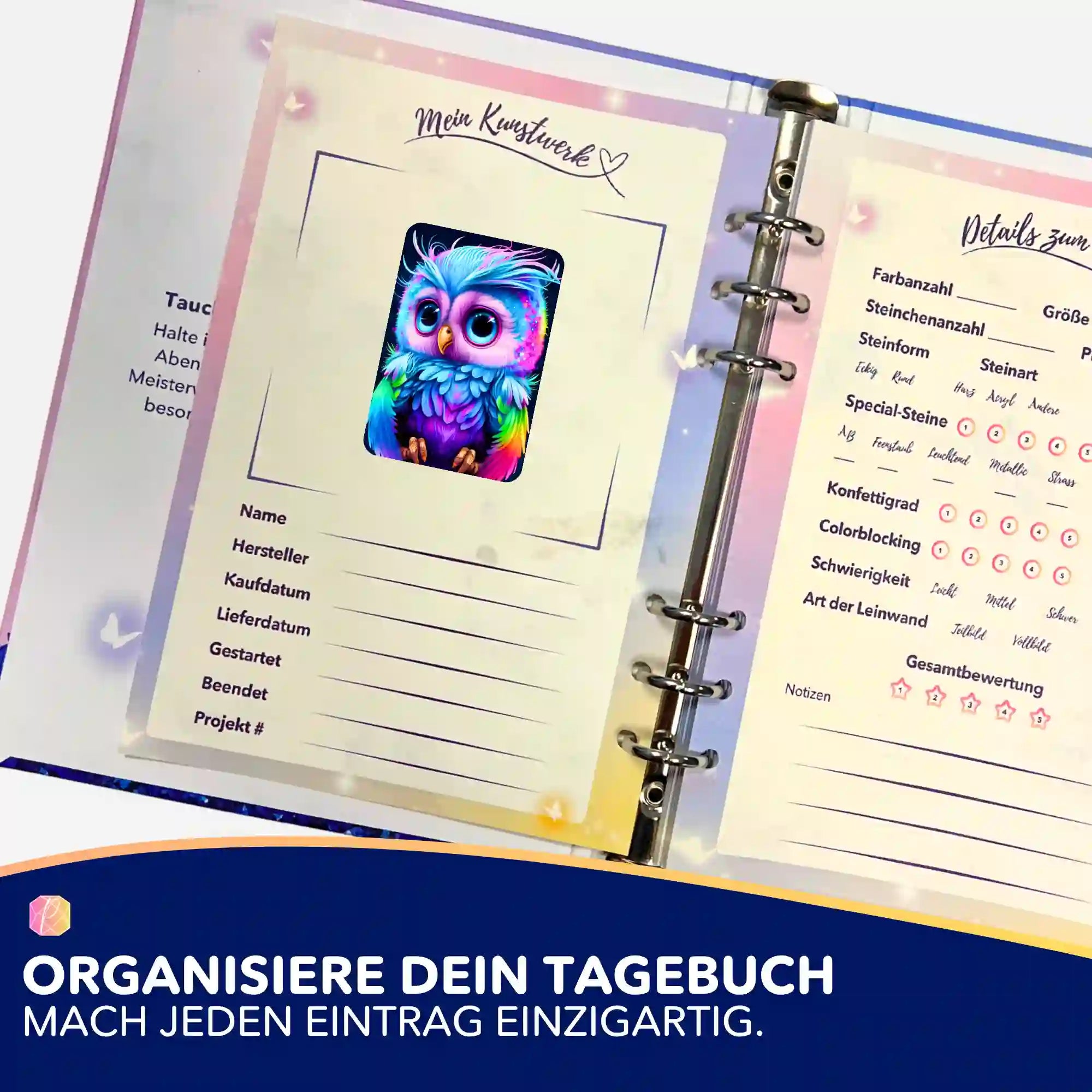 Aufkleber 5er-Set - Kleine bunte Eule im Rausch der Farben