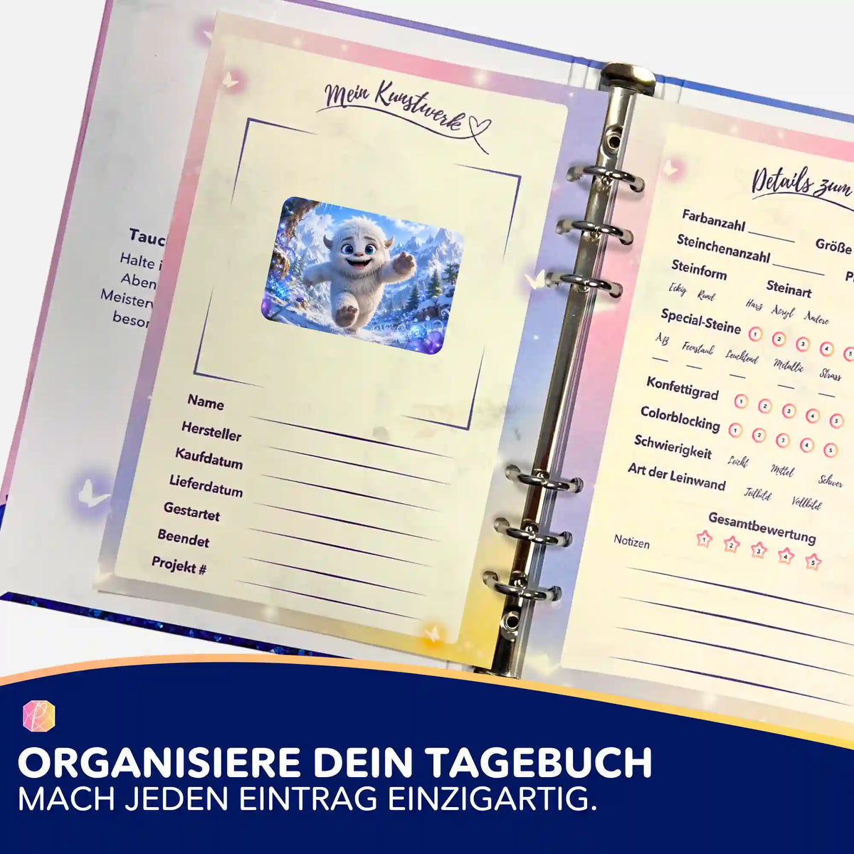 Picmondoo Diamond Painting Tagebuch mit Sticker Mitten ins Abenteuer zur Organisation von DIY-Kunstwerken
