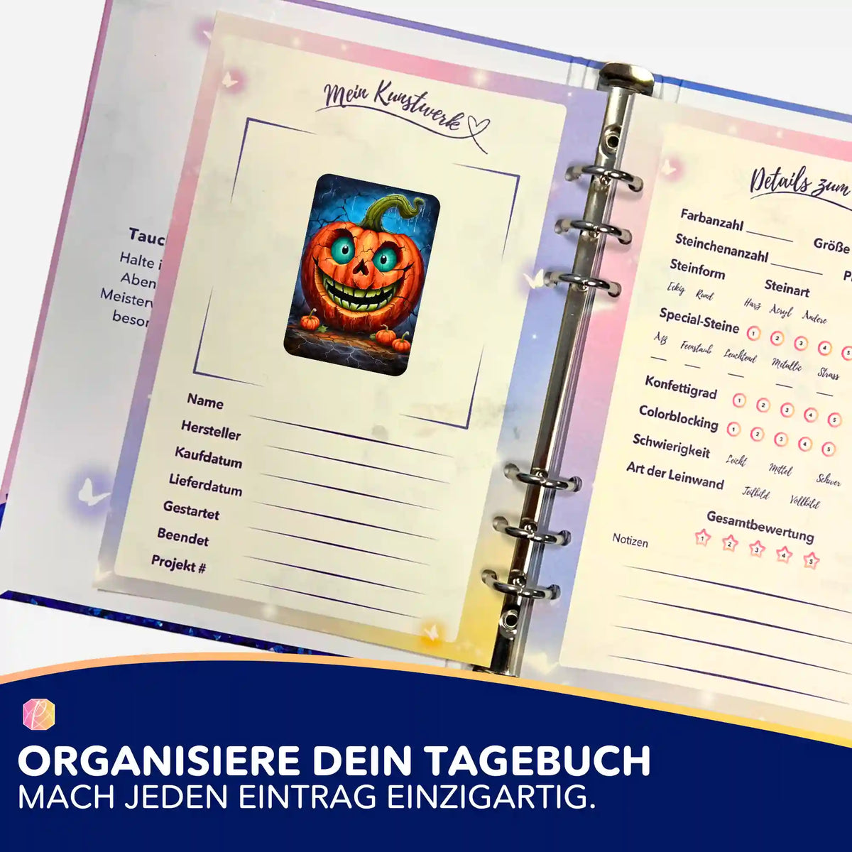 Picmondoo Diamond Painting Sticker mit Kürbis-Motiv zur Organisation im Tagebuch für DIY-Kunstwerke