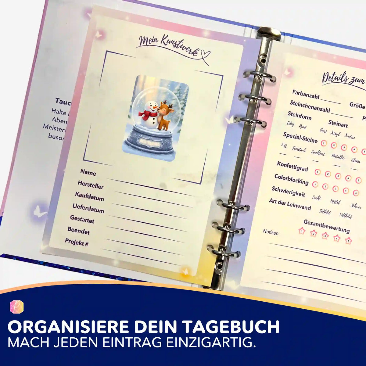 Picmondoo Sticker für Diamond Painting Tagebuch zur Organisation von Kunstwerken mit Schneemann-Motiv