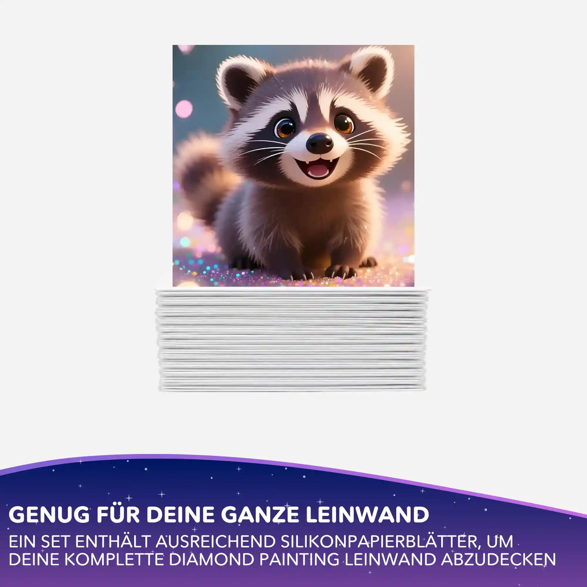 Silikonpapier-Set für Diamond Painting mit niedlichem Waschbär Purzel Motiv zur Leinwandabdeckung
