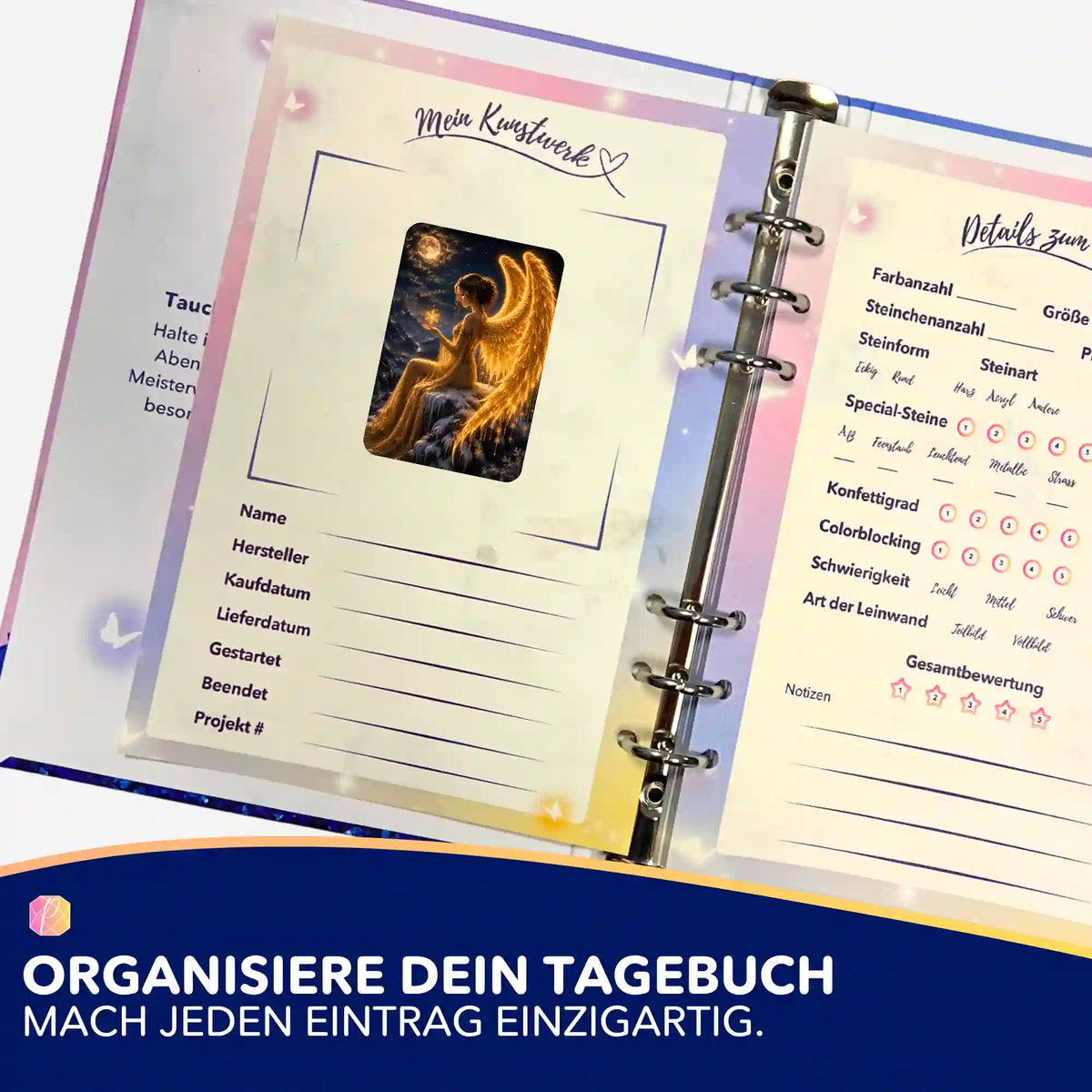 Picmondoo Sticker-Set für Diamond Painting Tagebuch mit Engel-Motiv Wo das Licht erwacht zur Organisation von DIY-Projekten
