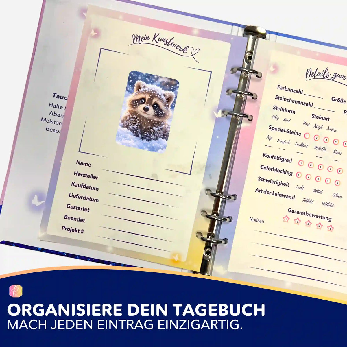 Nivali-Aufkleber für dein Diamond Painting Tagebuch zur einfachen Projektorganisation und Dokumentation deiner Kunstwerke.