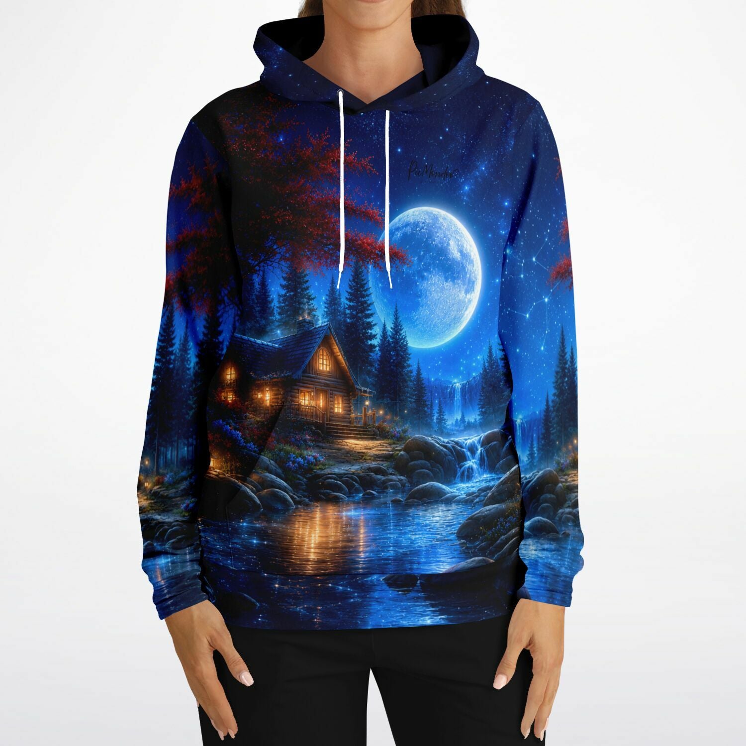 Dreamer Hoodie mit Mondlicht-Landschaft, inspiriert von beliebten Diamond Painting Motiven und Malen nach Zahlen Designs.