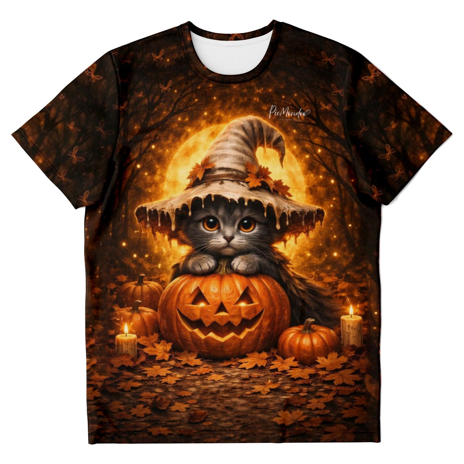 T-Shirt Die kleine Kürbishexe mit süßer Katze im Hexenhut auf Kürbissen, perfekt für Fans von Diamond Painting und Kunst