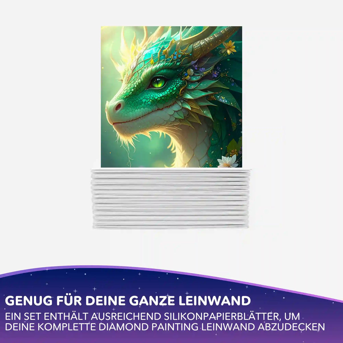 Diamond Painting Silikonpapier-Set Hüter des Smaragdwaldes mit grünem Drachen-Motiv für Leinwände.