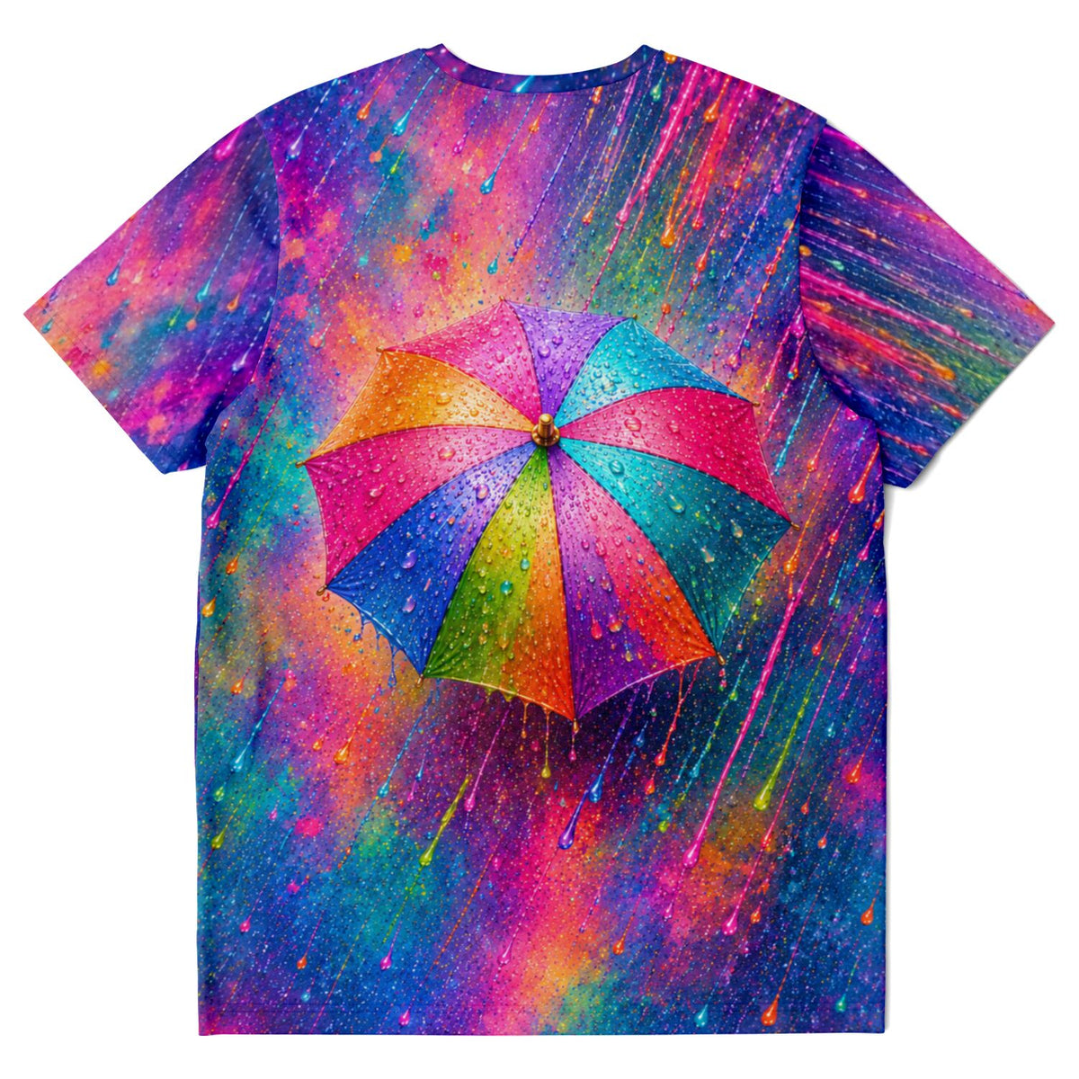 Dreamer T-Shirt mit buntem Regenschirm Motiv in leuchtenden Farben, inspiriert durch Malen nach Zahlen Designs.